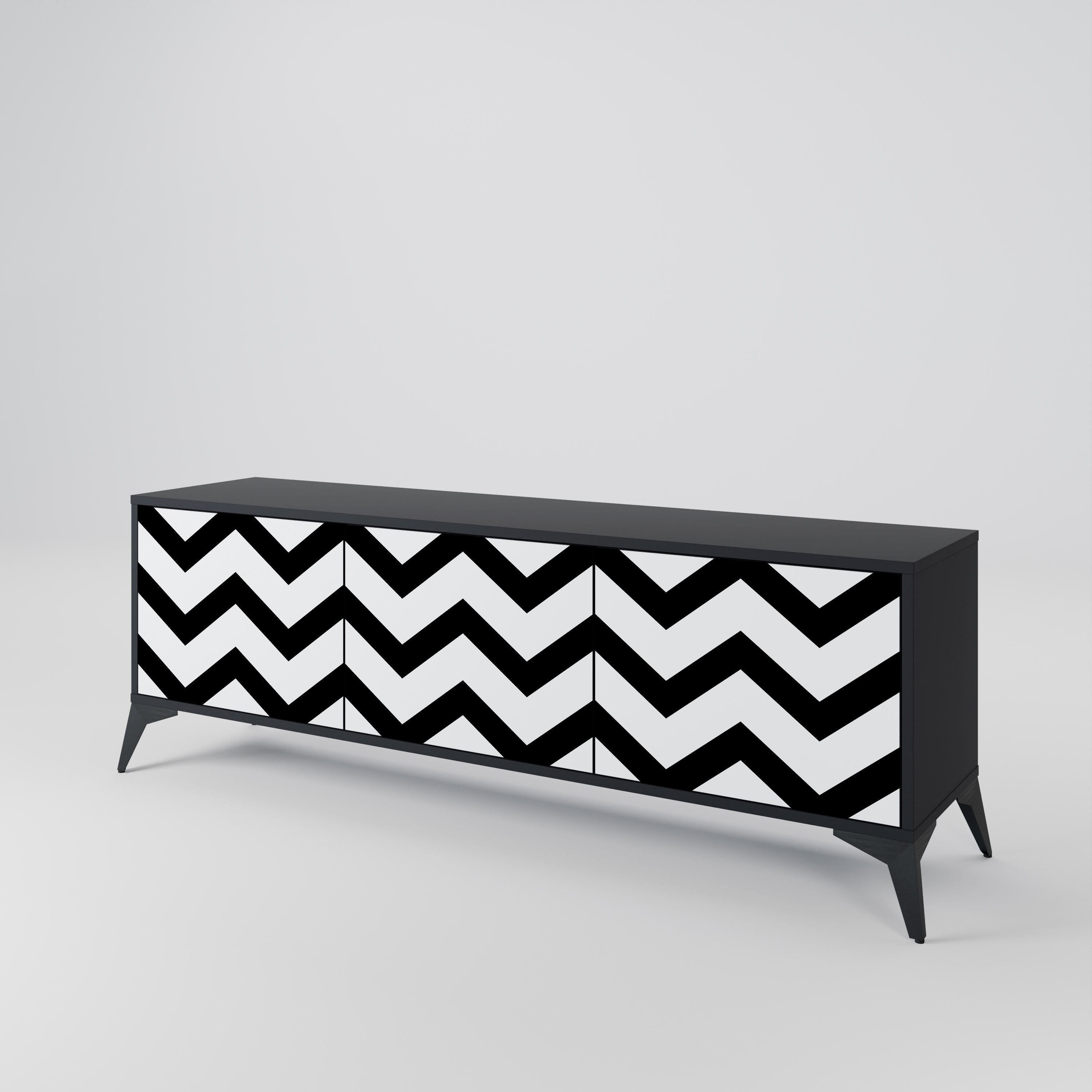 Mueble de TV CLASSIC ZIG ZAG de 3 puertas con acabado negro