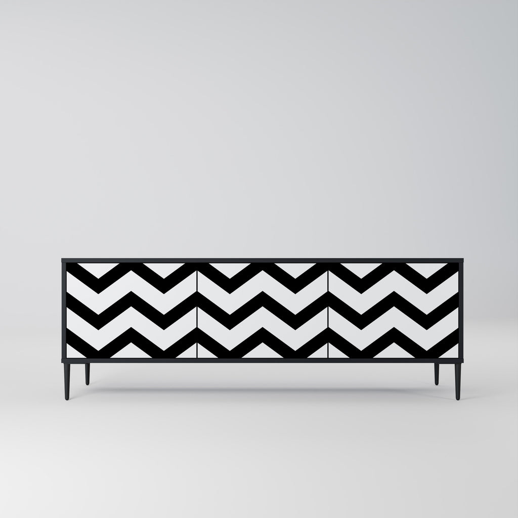 CLASSIC ZIG ZAG 3-Door TV Stand in Black Finish