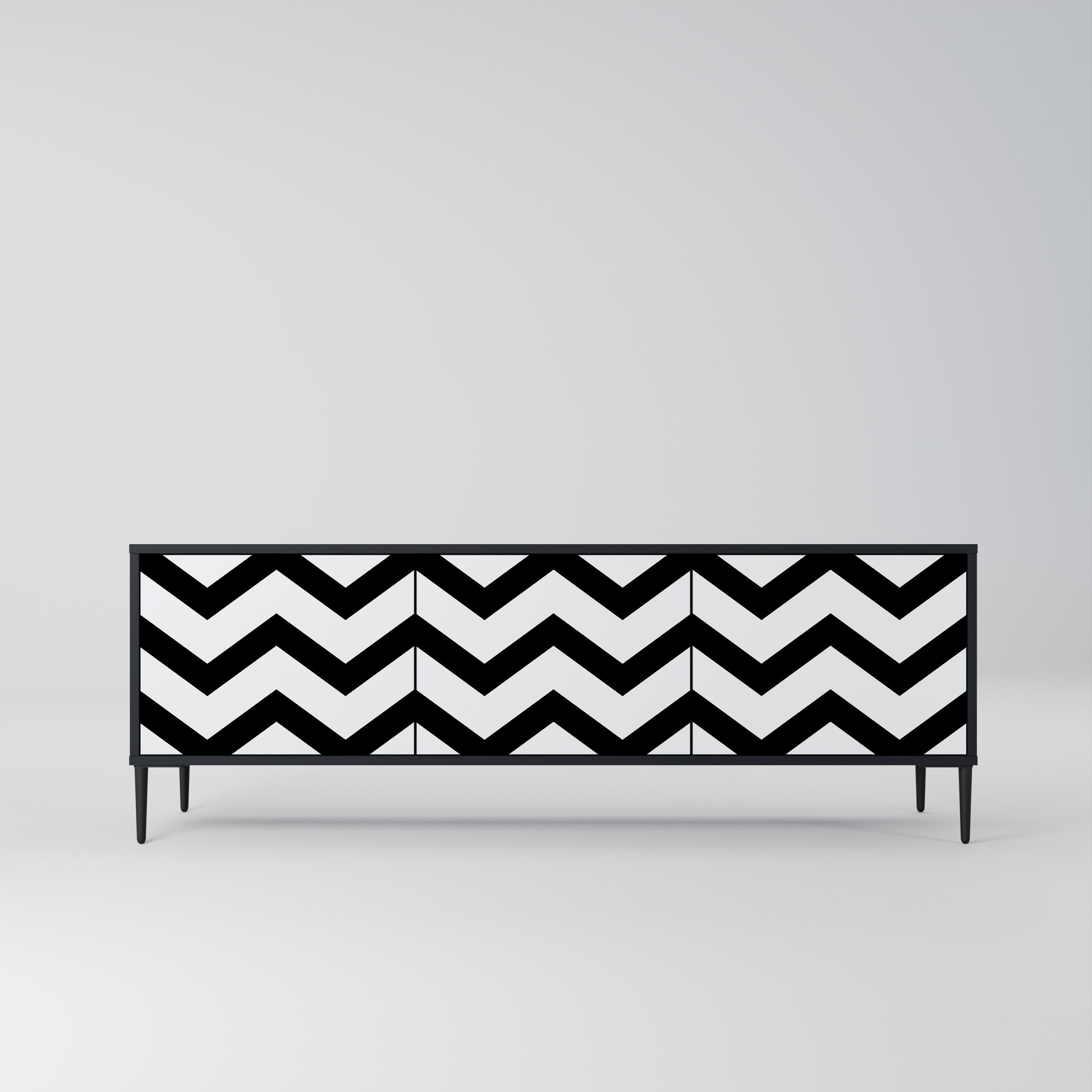 Mueble de TV CLASSIC ZIG ZAG de 3 puertas con acabado negro