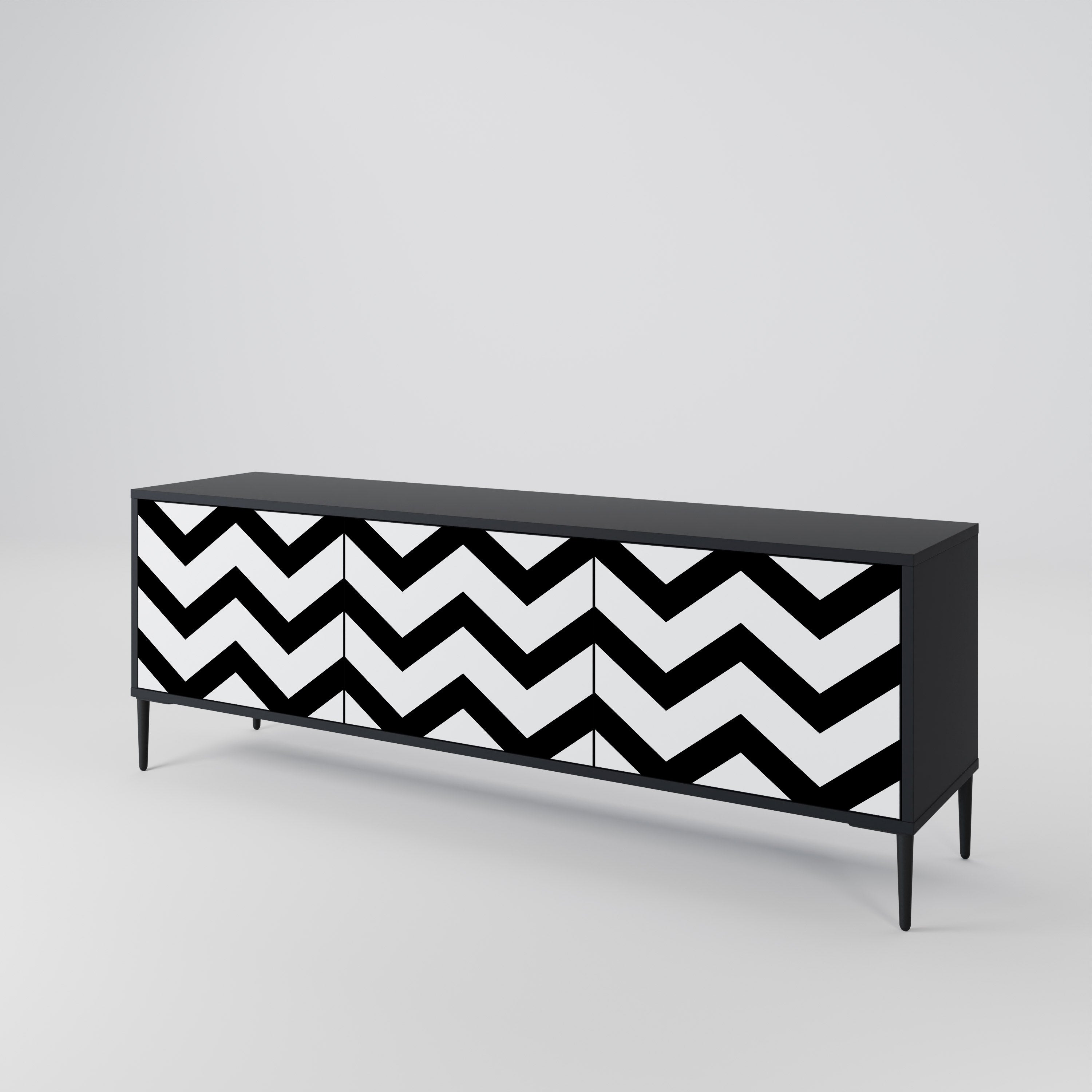 Mueble de TV CLASSIC ZIG ZAG de 3 puertas con acabado negro