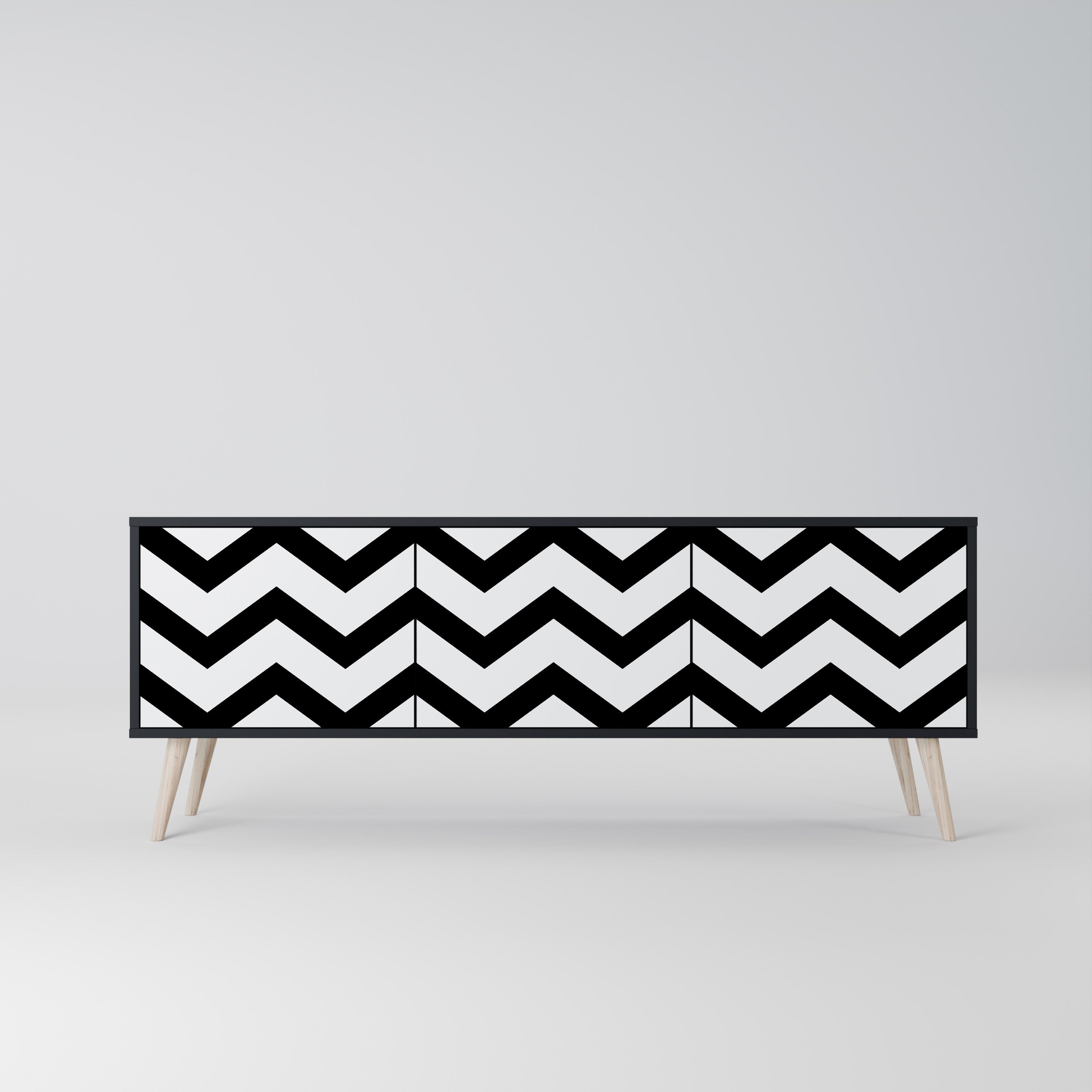 Mueble de TV CLASSIC ZIG ZAG de 3 puertas con acabado negro