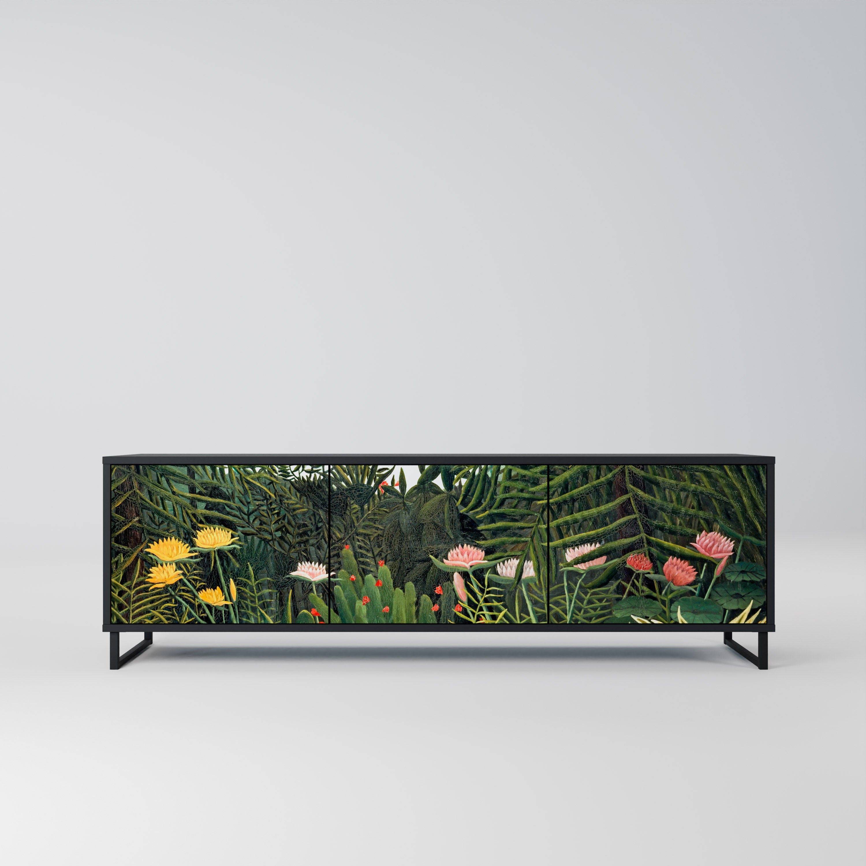 Mueble de TV de 3 puertas VIRGIN FOREST WITH SUNSET en acabado negro