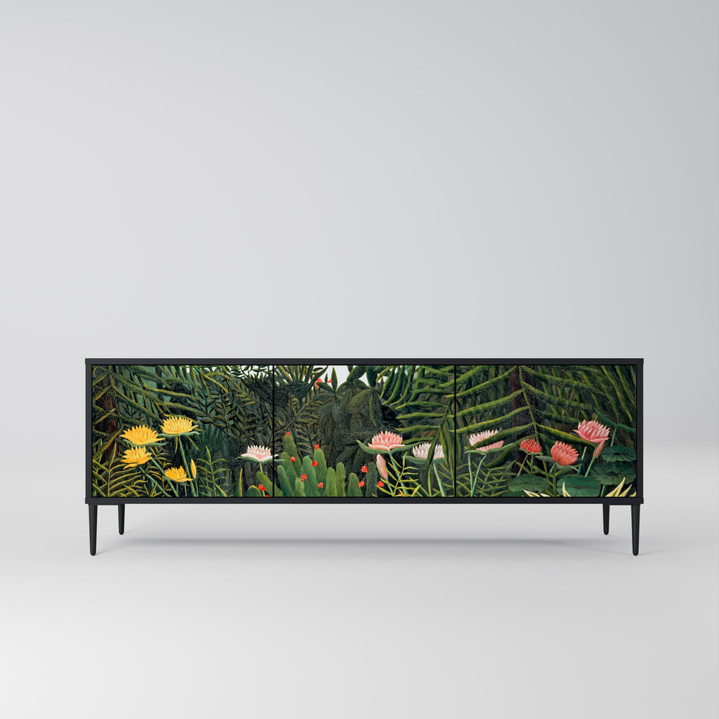 Mueble de TV de 3 puertas VIRGIN FOREST WITH SUNSET en acabado negro