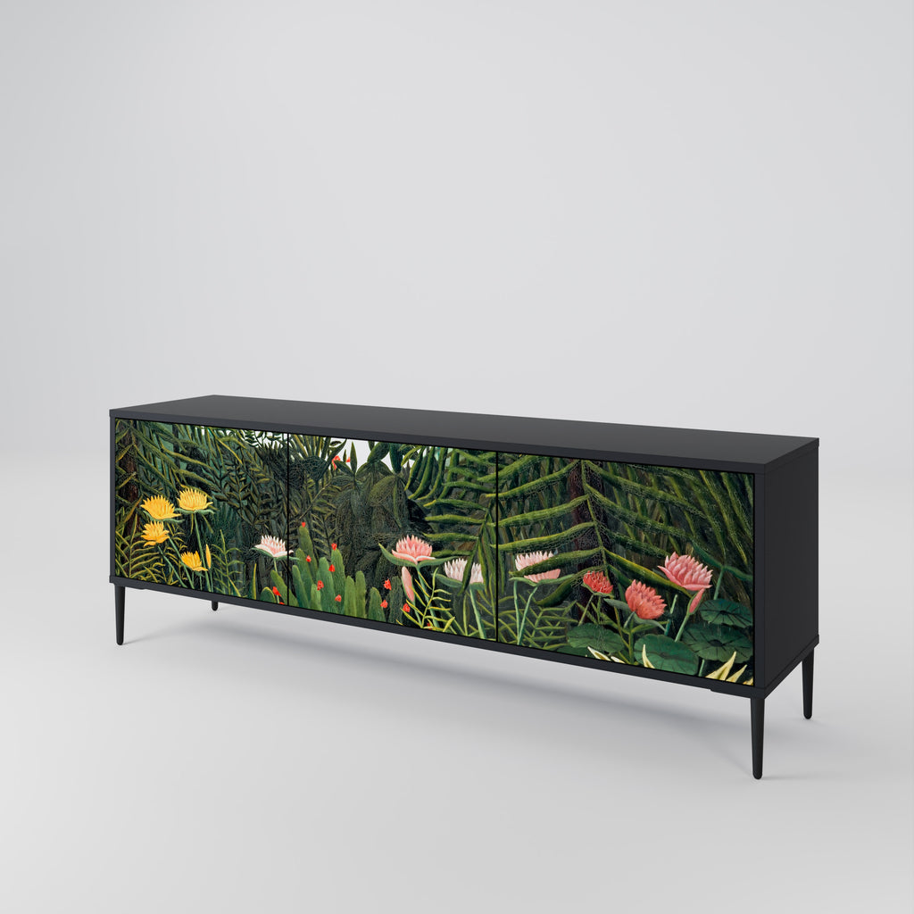 Mueble de TV de 3 puertas VIRGIN FOREST WITH SUNSET en acabado negro
