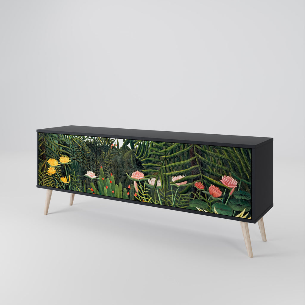 Mueble de TV de 3 puertas VIRGIN FOREST WITH SUNSET en acabado negro