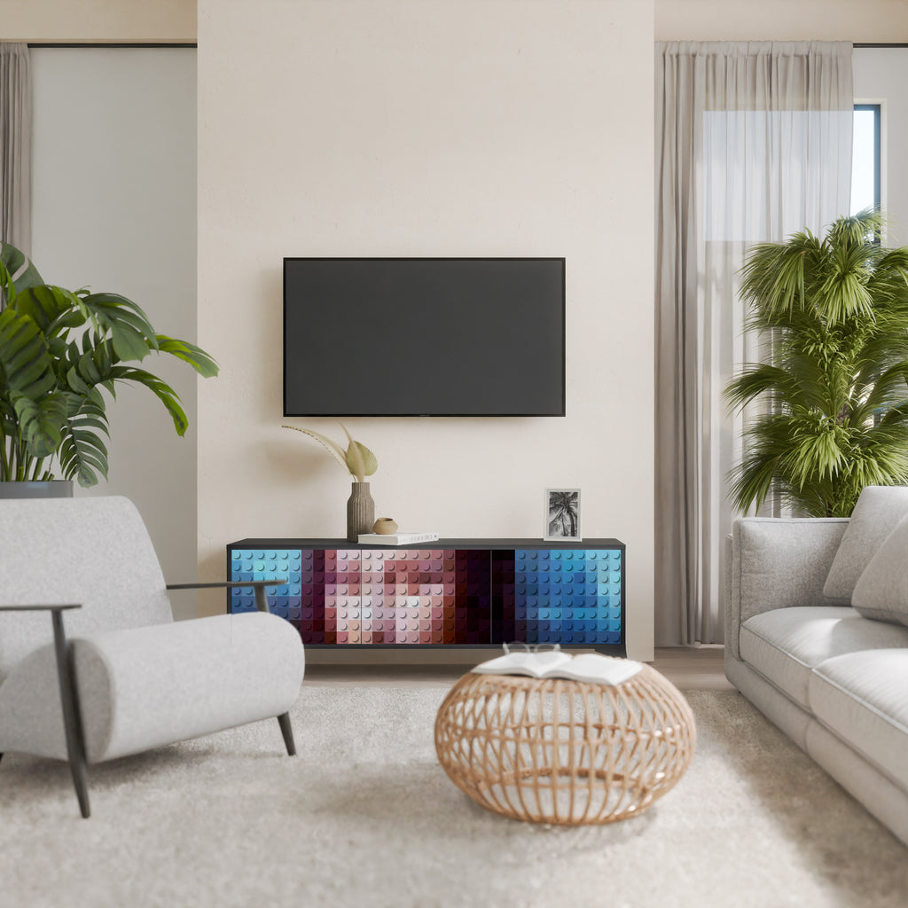 Mueble de TV de 3 puertas CONSTRUCTIVE ART en acabado negro