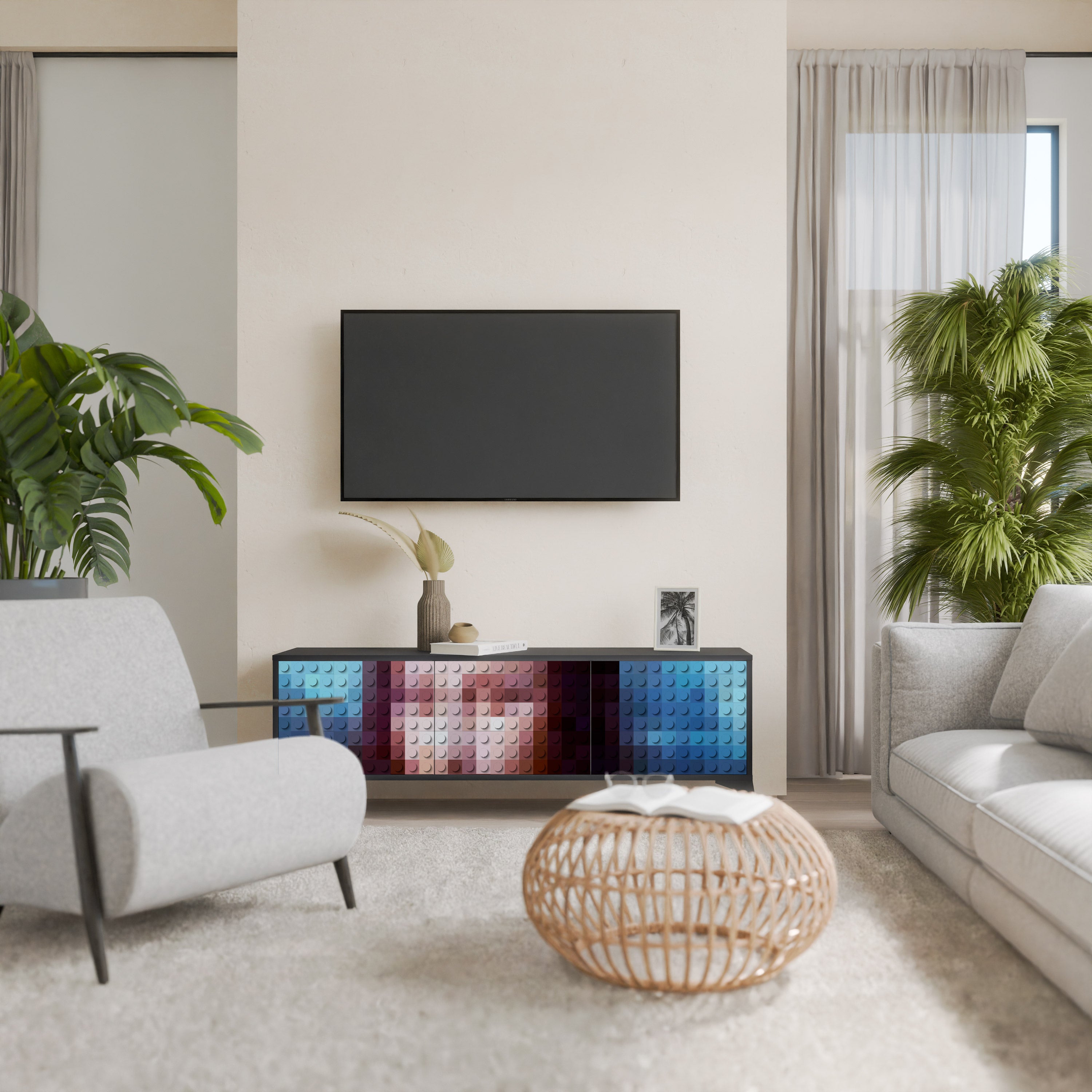 Mueble de TV de 3 puertas CONSTRUCTIVE ART en acabado negro