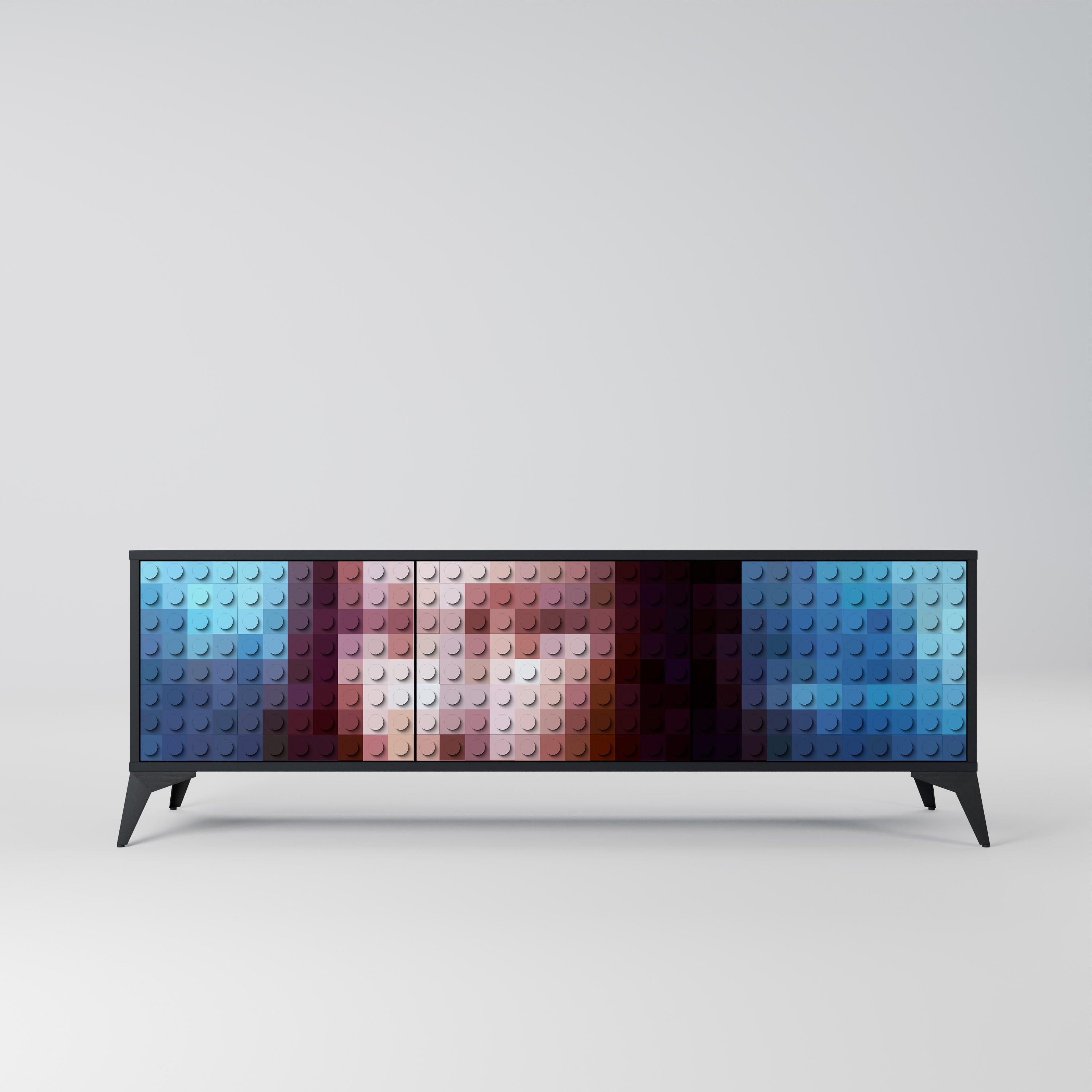 Mueble de TV de 3 puertas CONSTRUCTIVE ART en acabado negro