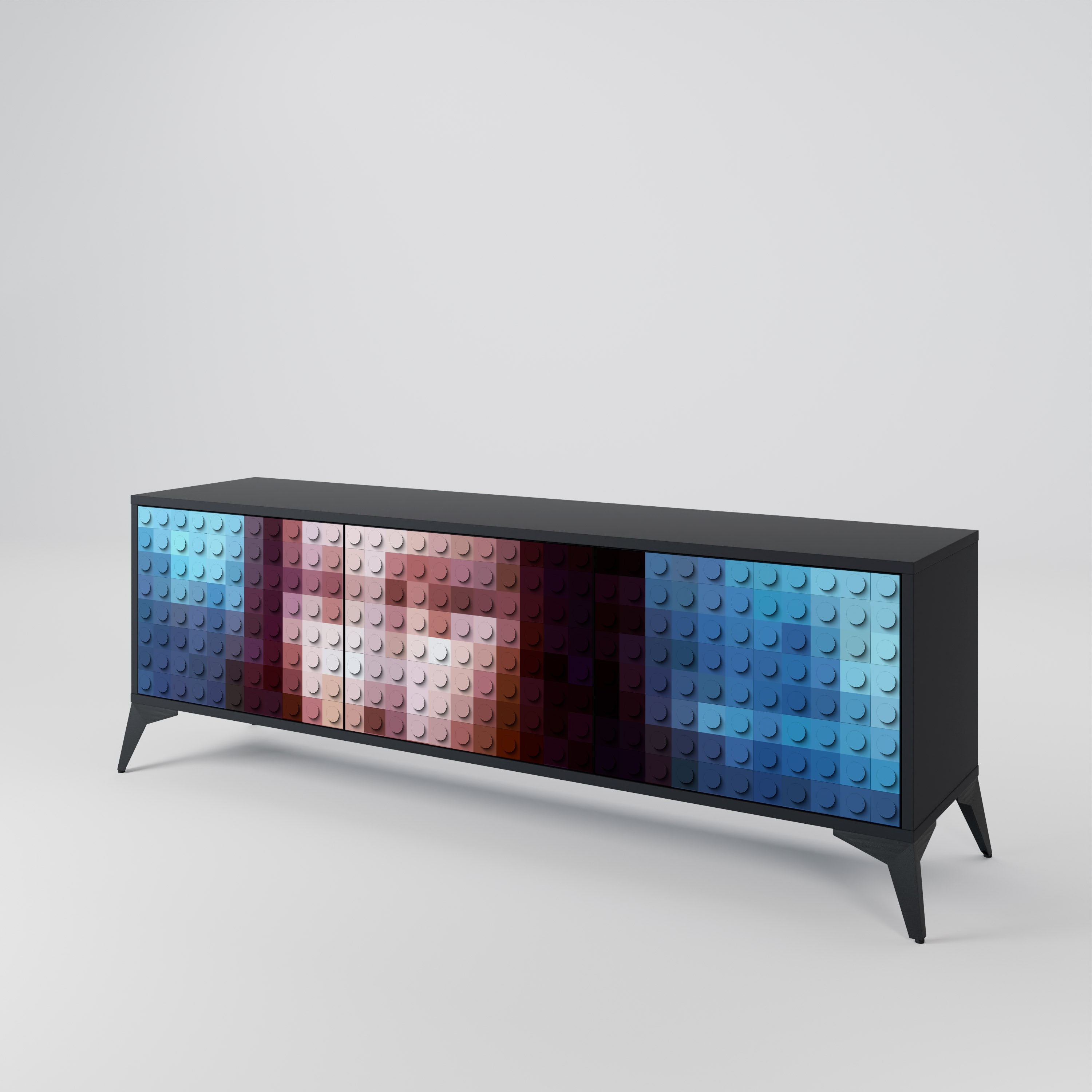 Mueble de TV de 3 puertas CONSTRUCTIVE ART en acabado negro