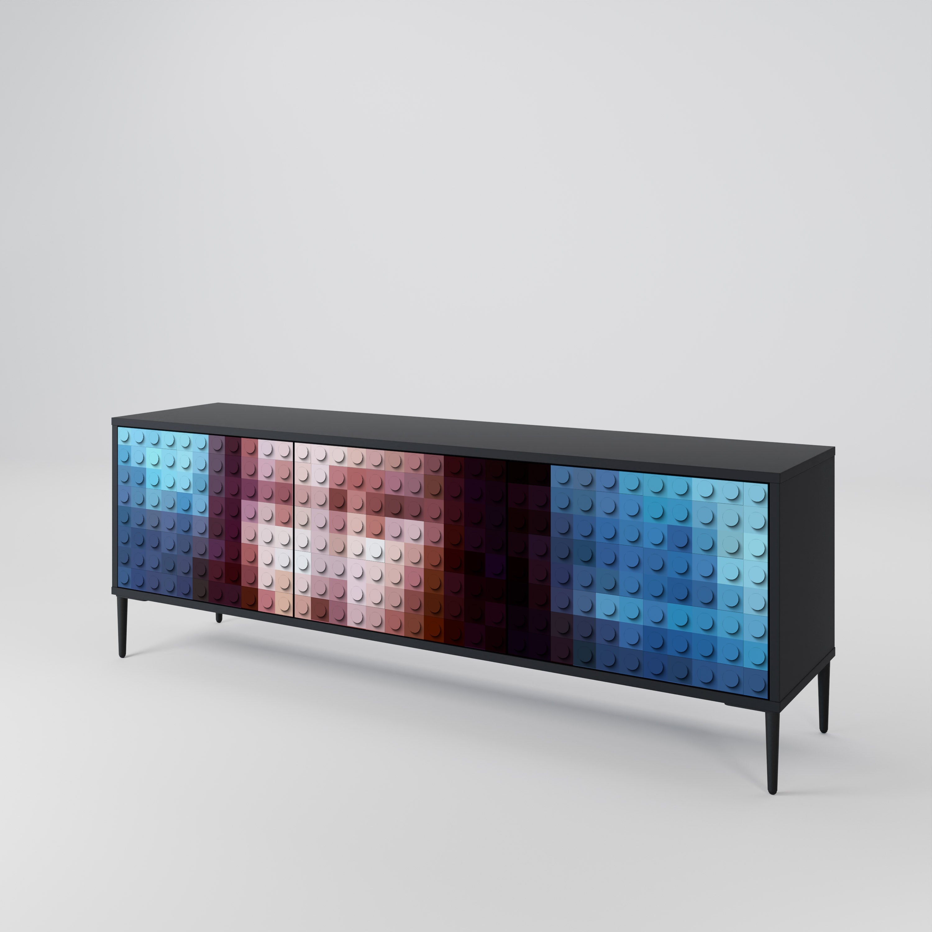 Mueble de TV de 3 puertas CONSTRUCTIVE ART en acabado negro