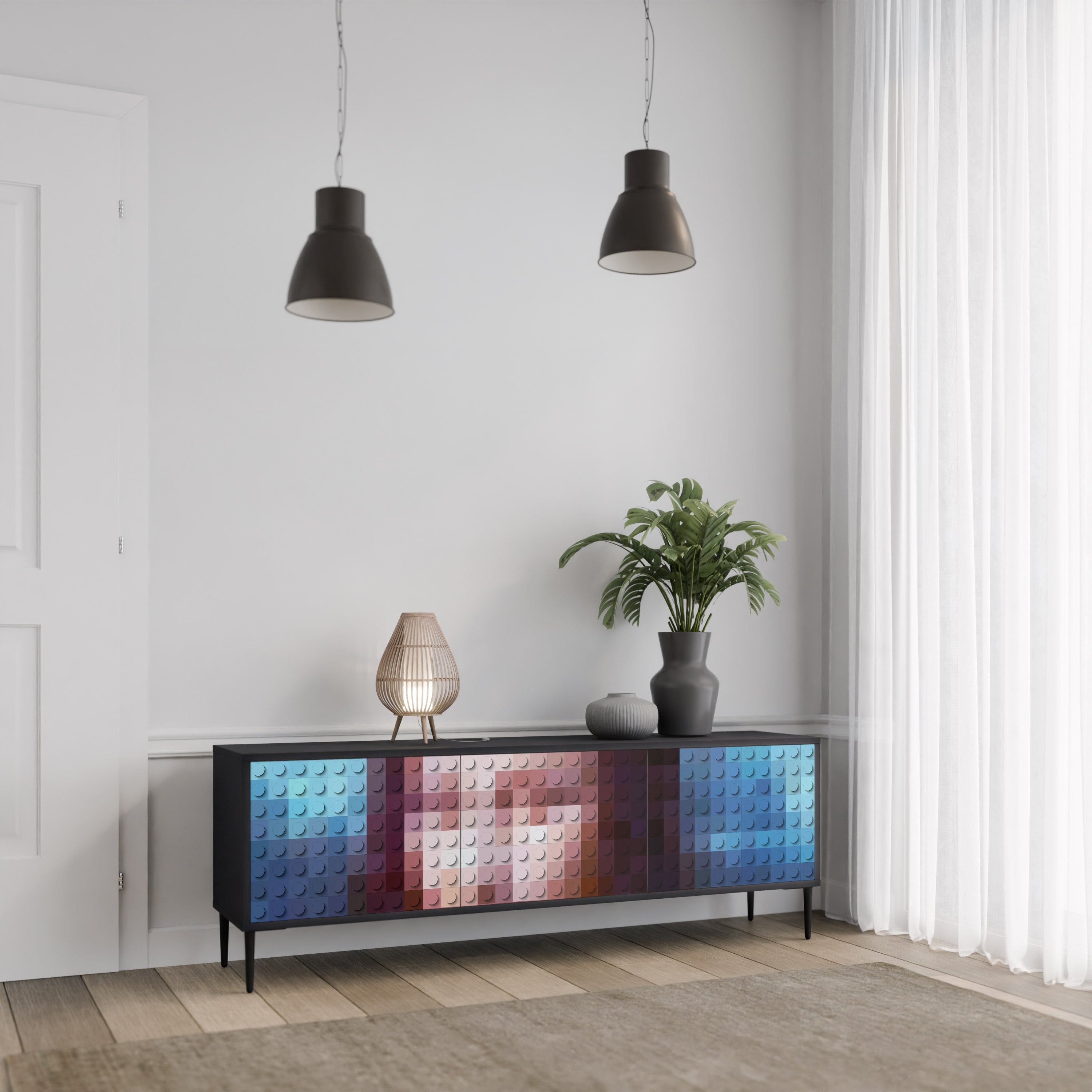 Mueble de TV de 3 puertas CONSTRUCTIVE ART en acabado negro