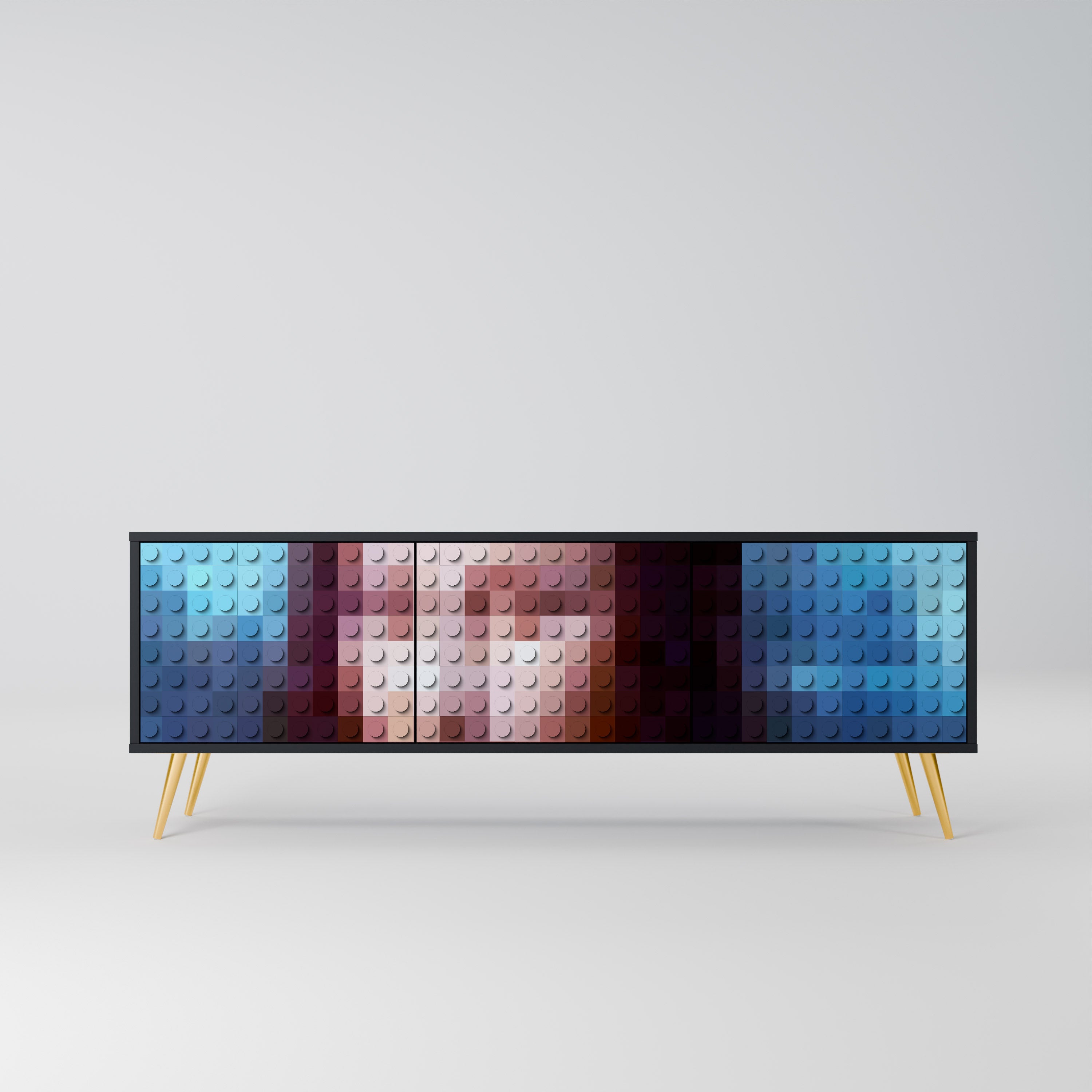 Mueble de TV de 3 puertas CONSTRUCTIVE ART en acabado negro