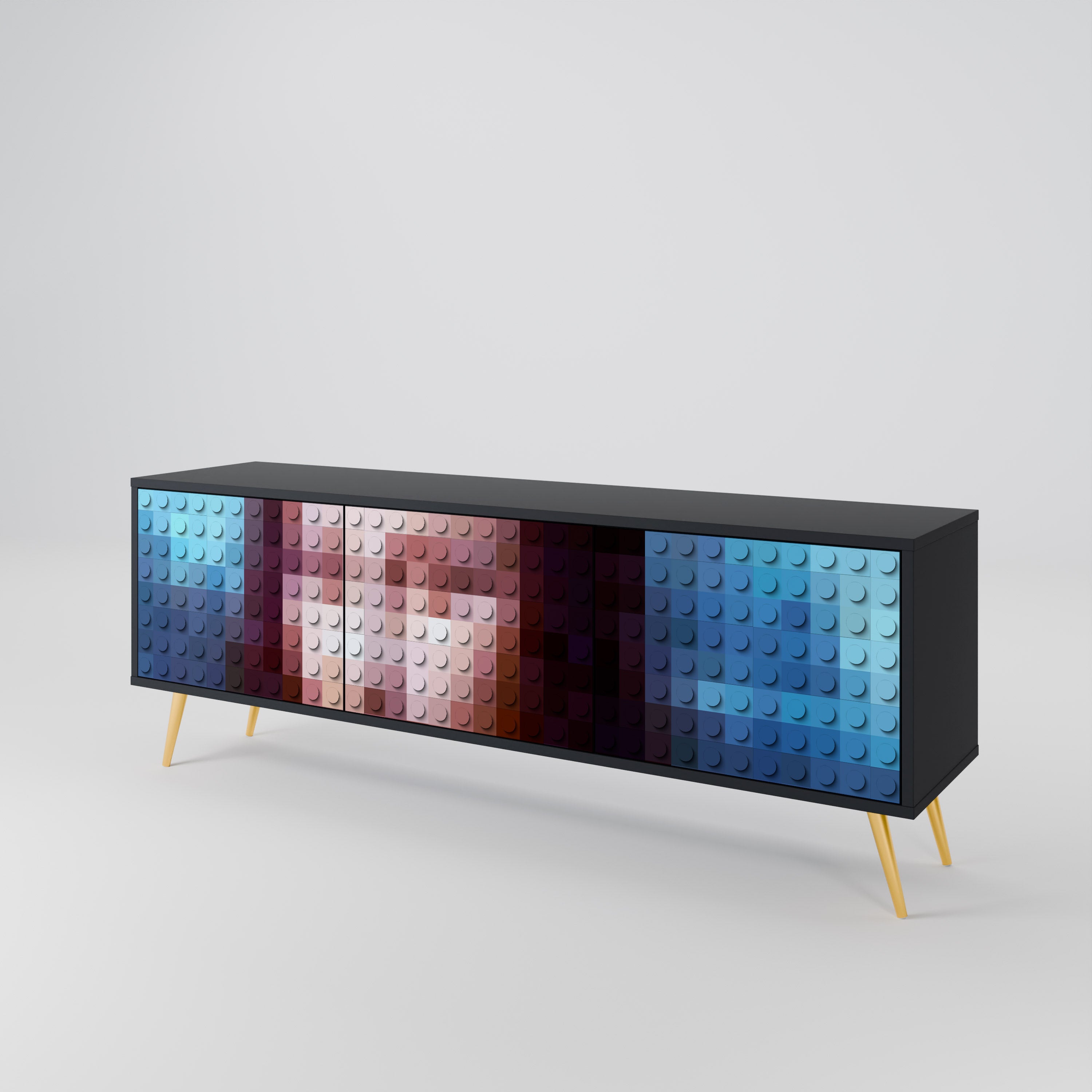Mueble de TV de 3 puertas CONSTRUCTIVE ART en acabado negro