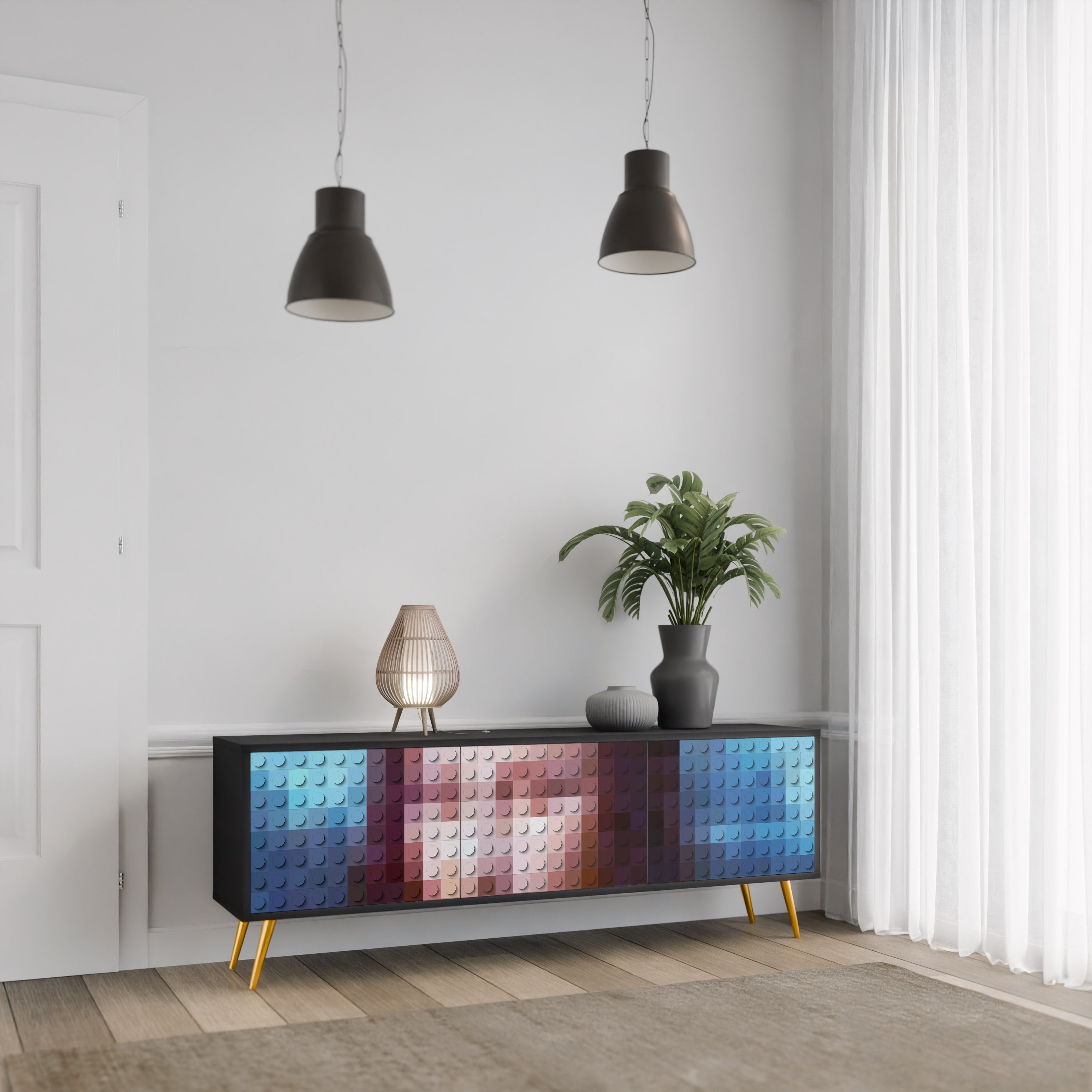 Mueble de TV de 3 puertas CONSTRUCTIVE ART en acabado negro