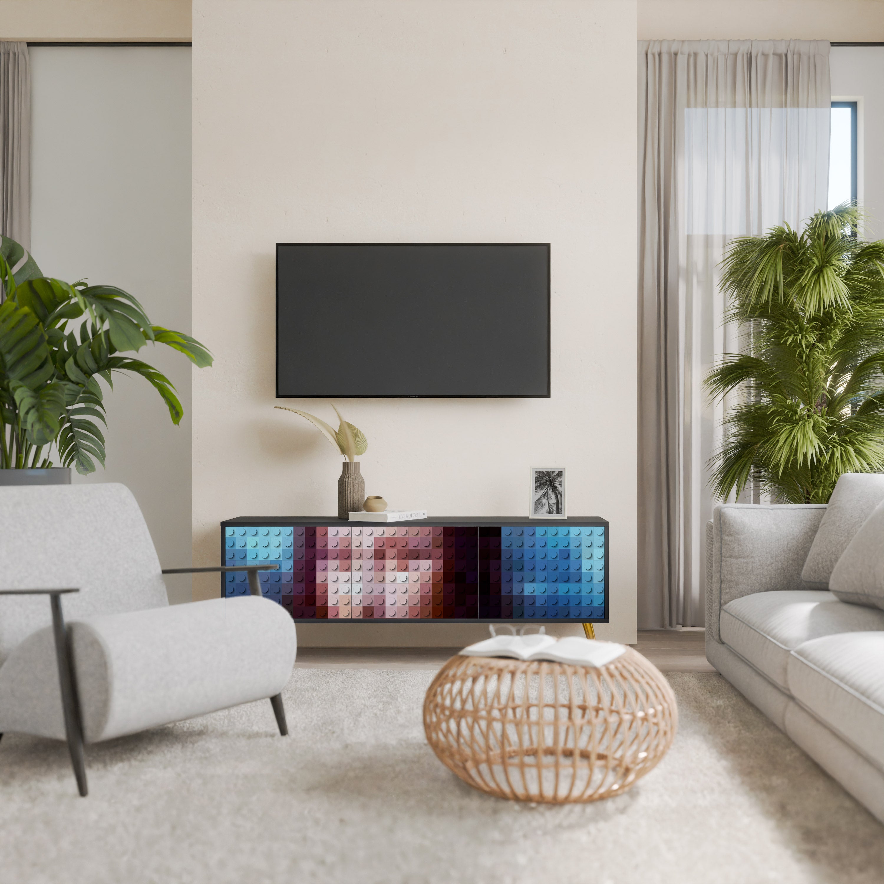 Mueble de TV de 3 puertas CONSTRUCTIVE ART en acabado negro