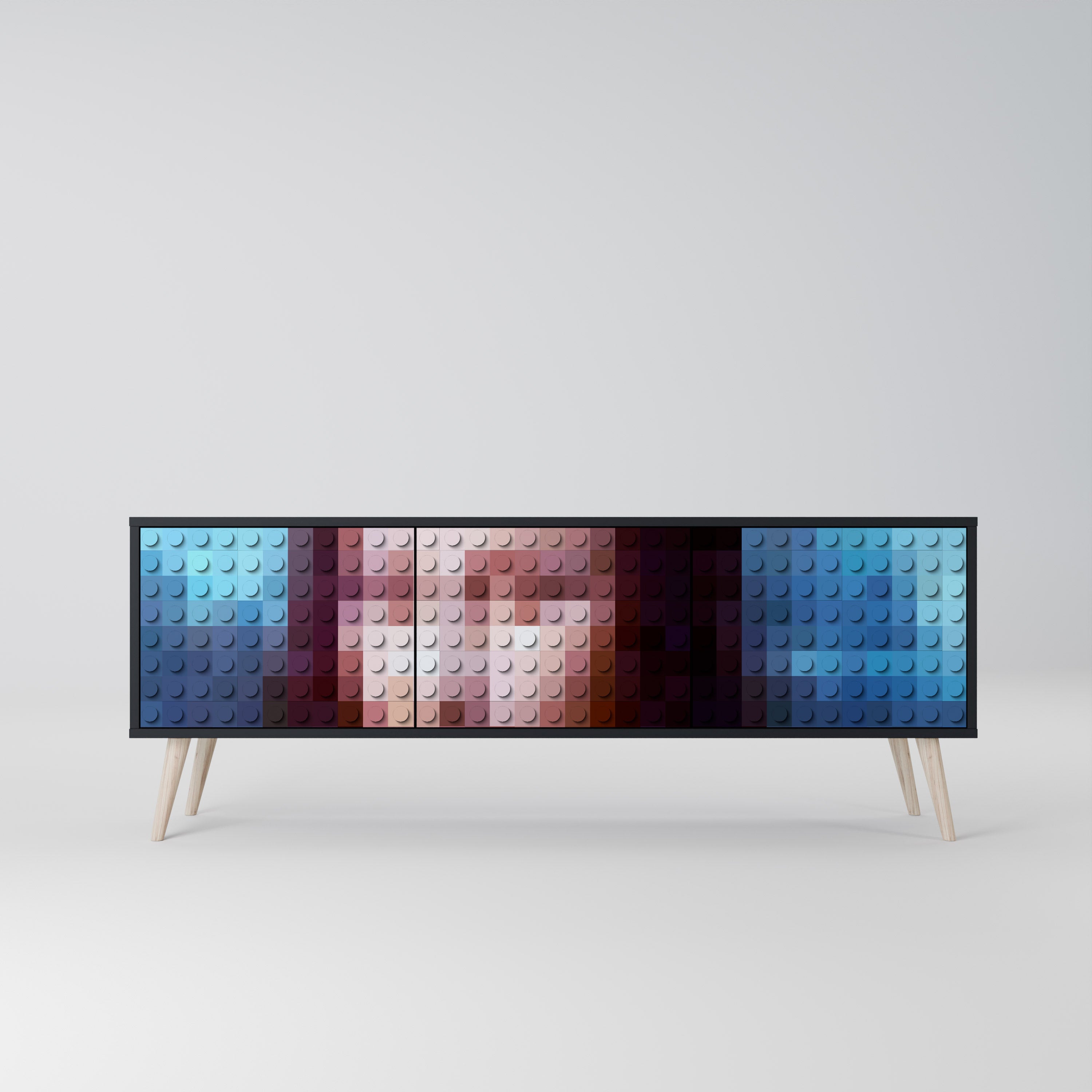 Mueble de TV de 3 puertas CONSTRUCTIVE ART en acabado negro