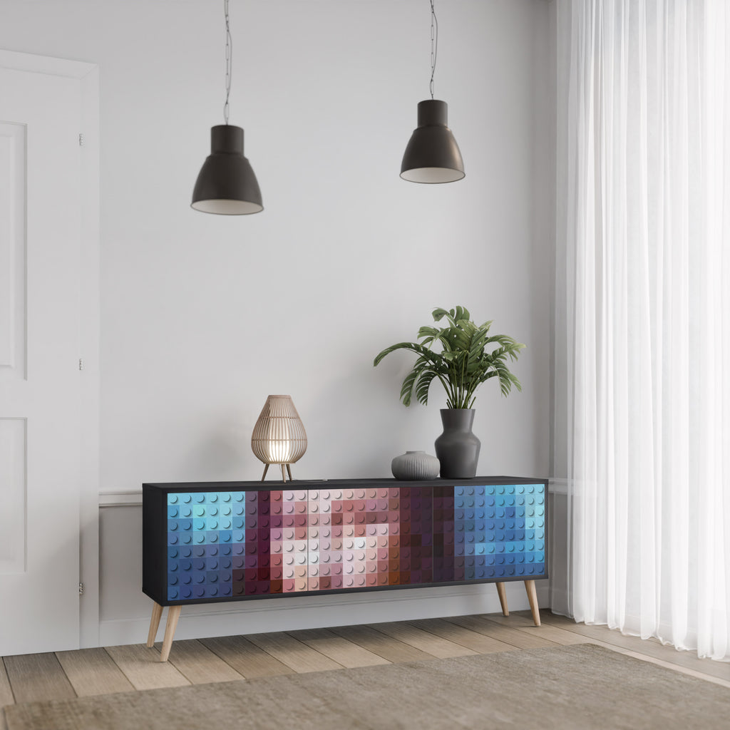 Mueble de TV de 3 puertas CONSTRUCTIVE ART en acabado negro