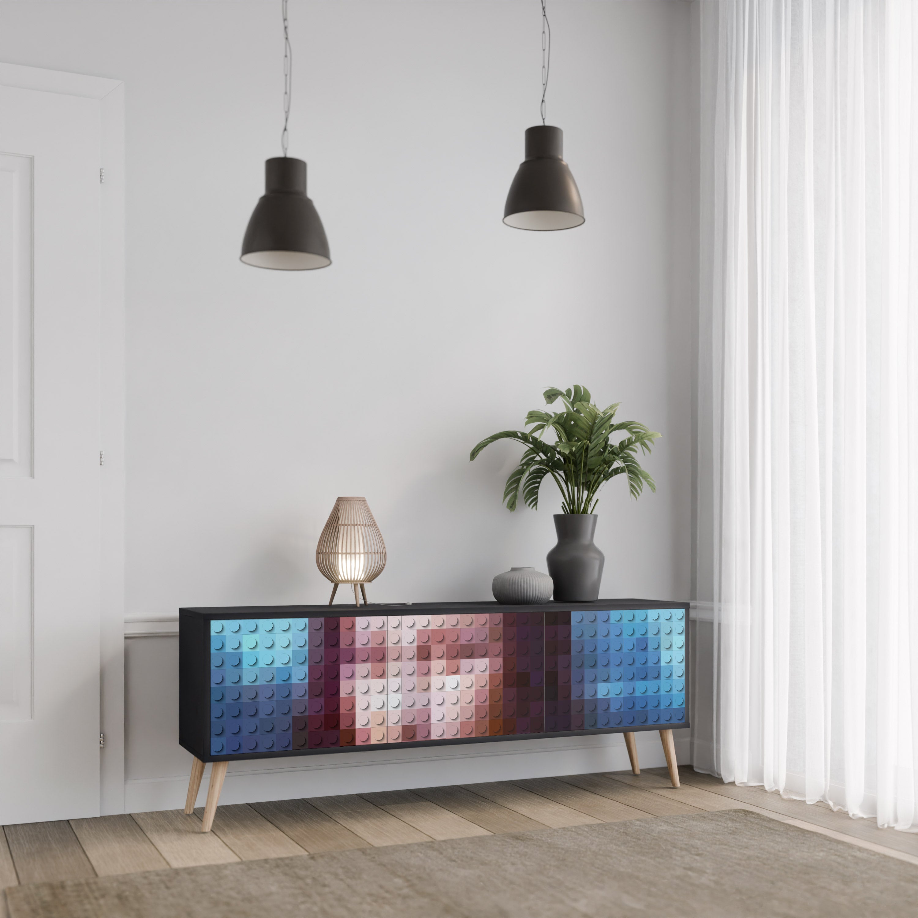 Mueble de TV de 3 puertas CONSTRUCTIVE ART en acabado negro