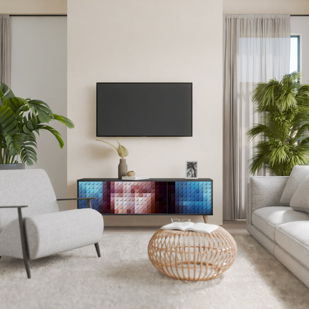 Mueble de TV de 3 puertas CONSTRUCTIVE ART en acabado negro