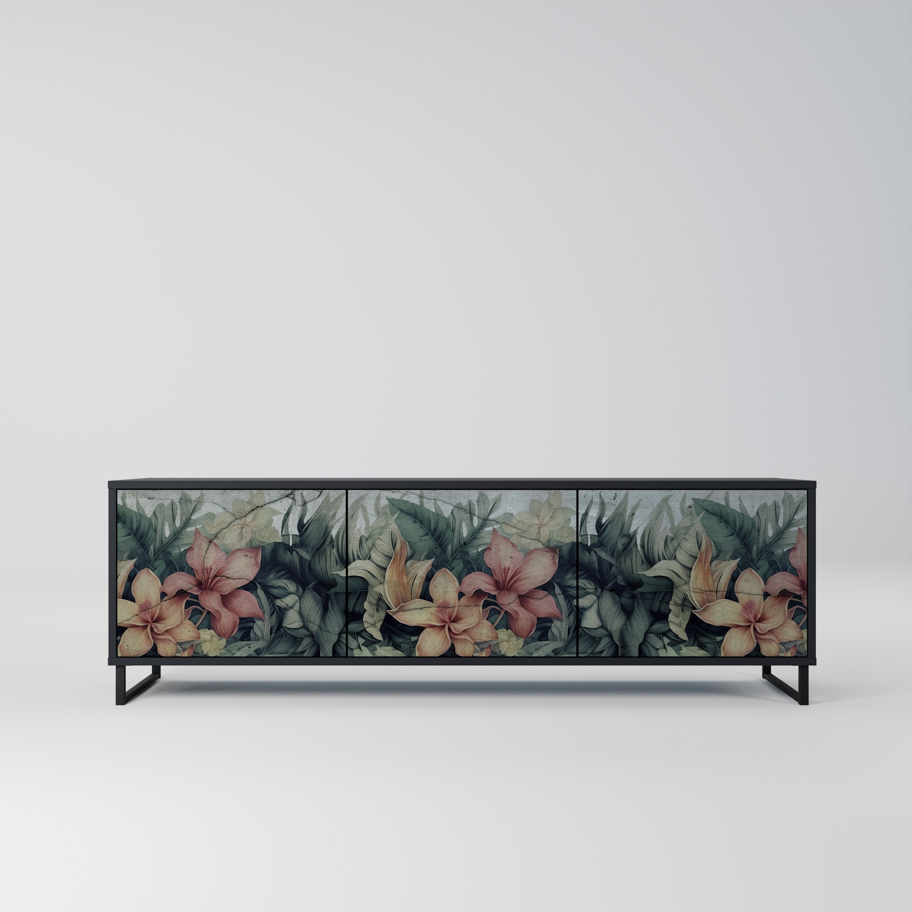 HEAVENLY BLOOM 3-Door TV Stand in Black Finish