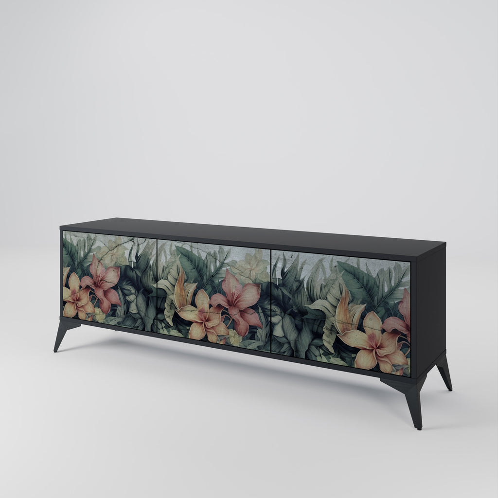 HEAVENLY BLOOM 3-Door TV Stand in Black Finish