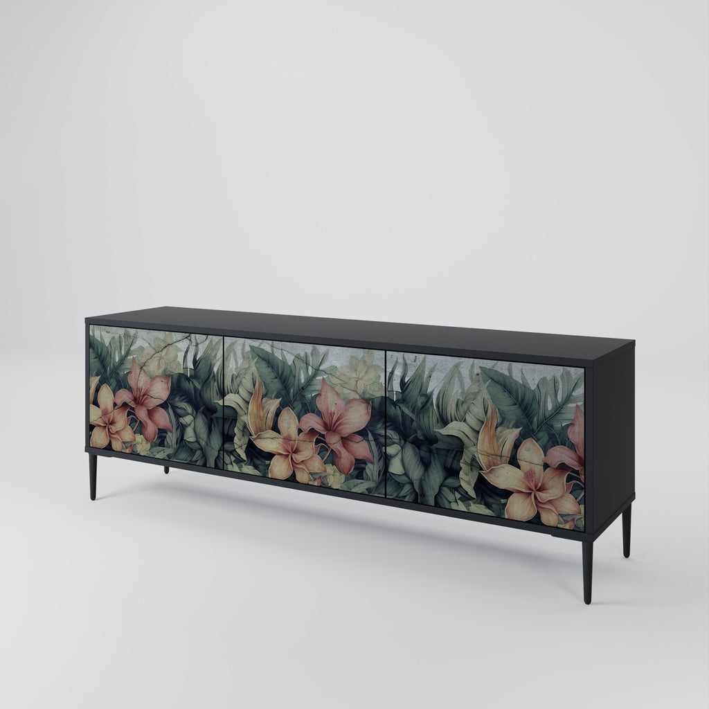 HEAVENLY BLOOM 3-Door TV Stand in Black Finish