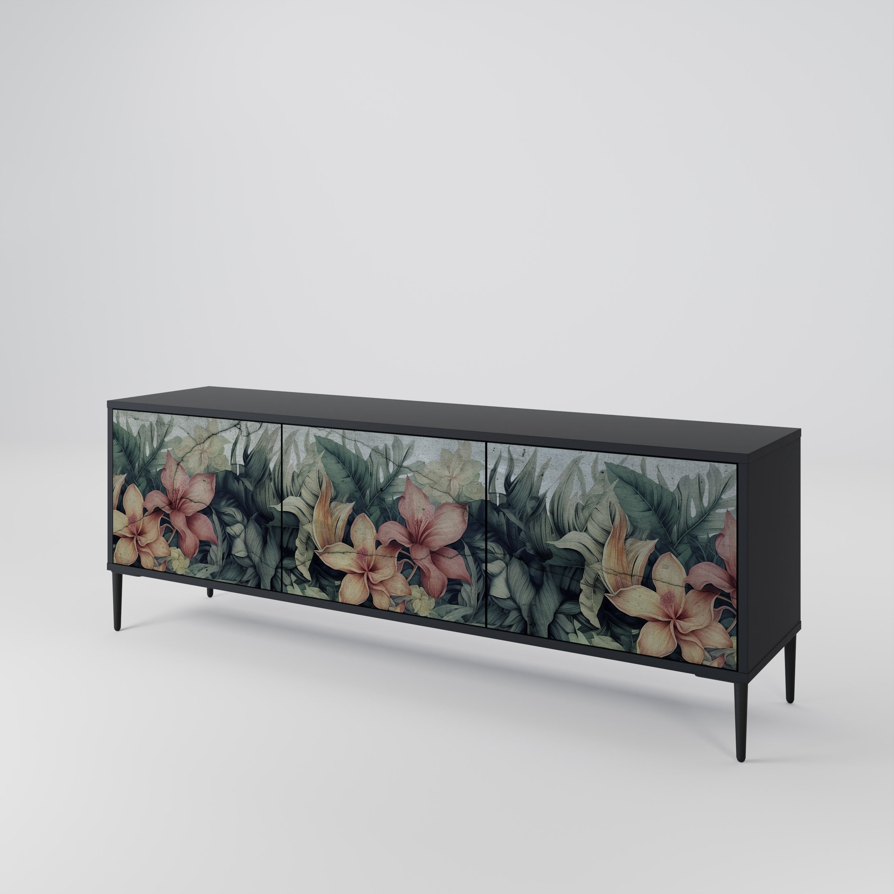HEAVENLY BLOOM 3-Door TV Stand in Black Finish