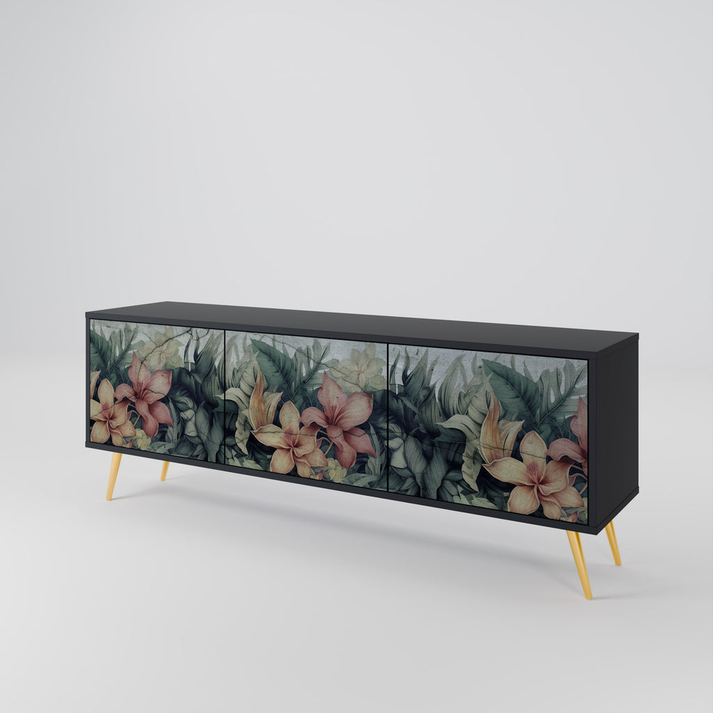 HEAVENLY BLOOM 3-Door TV Stand in Black Finish