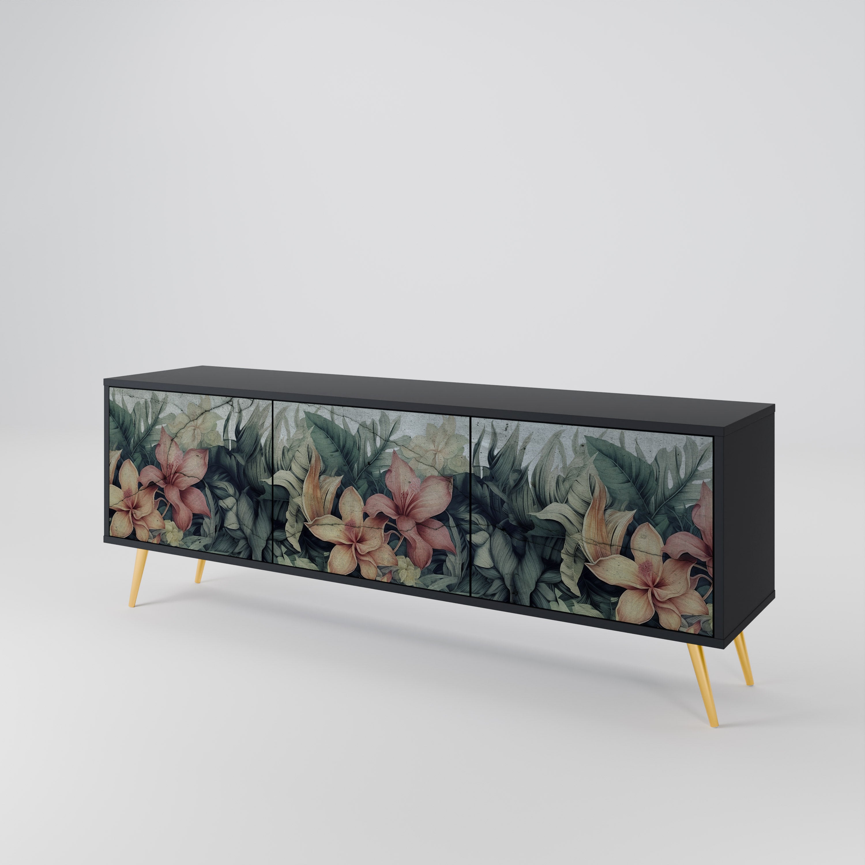 HEAVENLY BLOOM 3-Door TV Stand in Black Finish