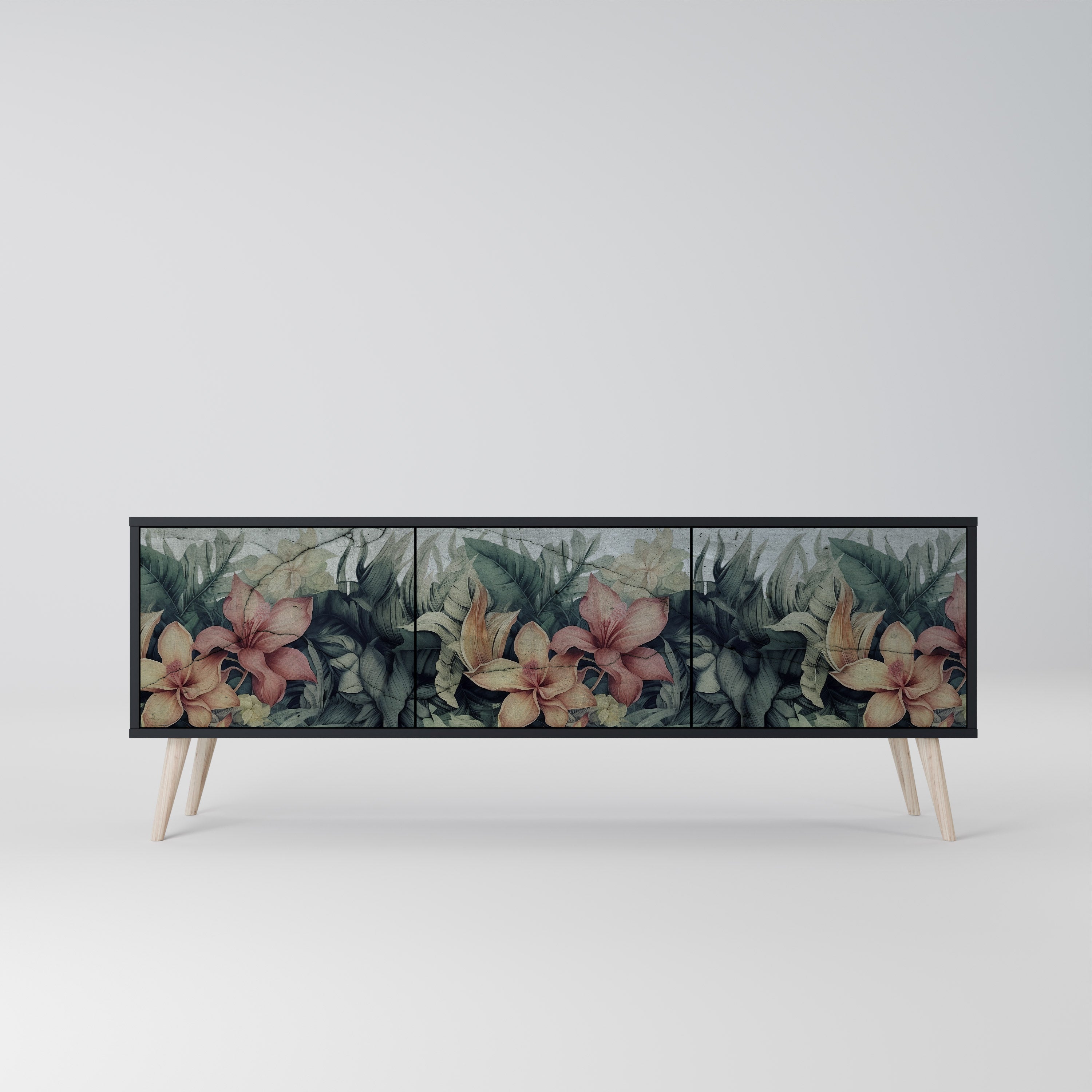 HEAVENLY BLOOM 3-Door TV Stand in Black Finish