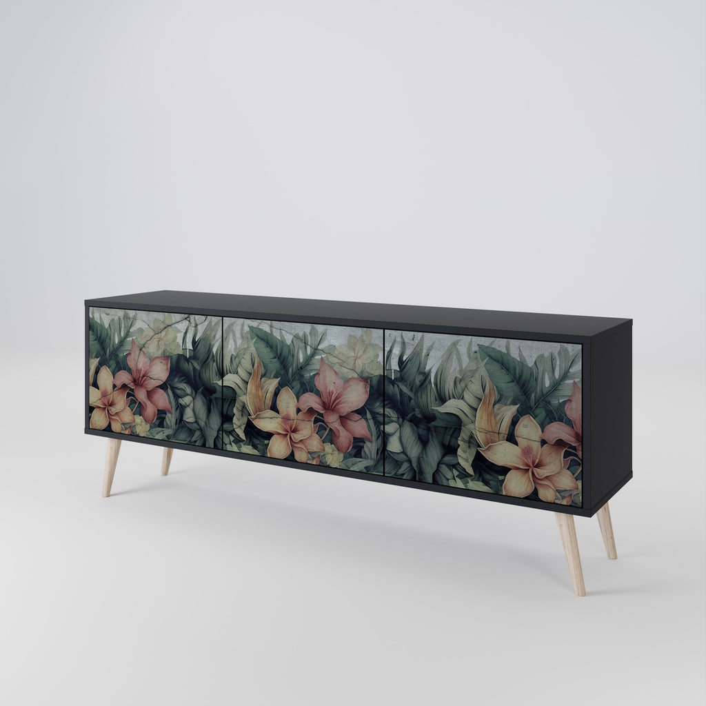 HEAVENLY BLOOM 3-Door TV Stand in Black Finish