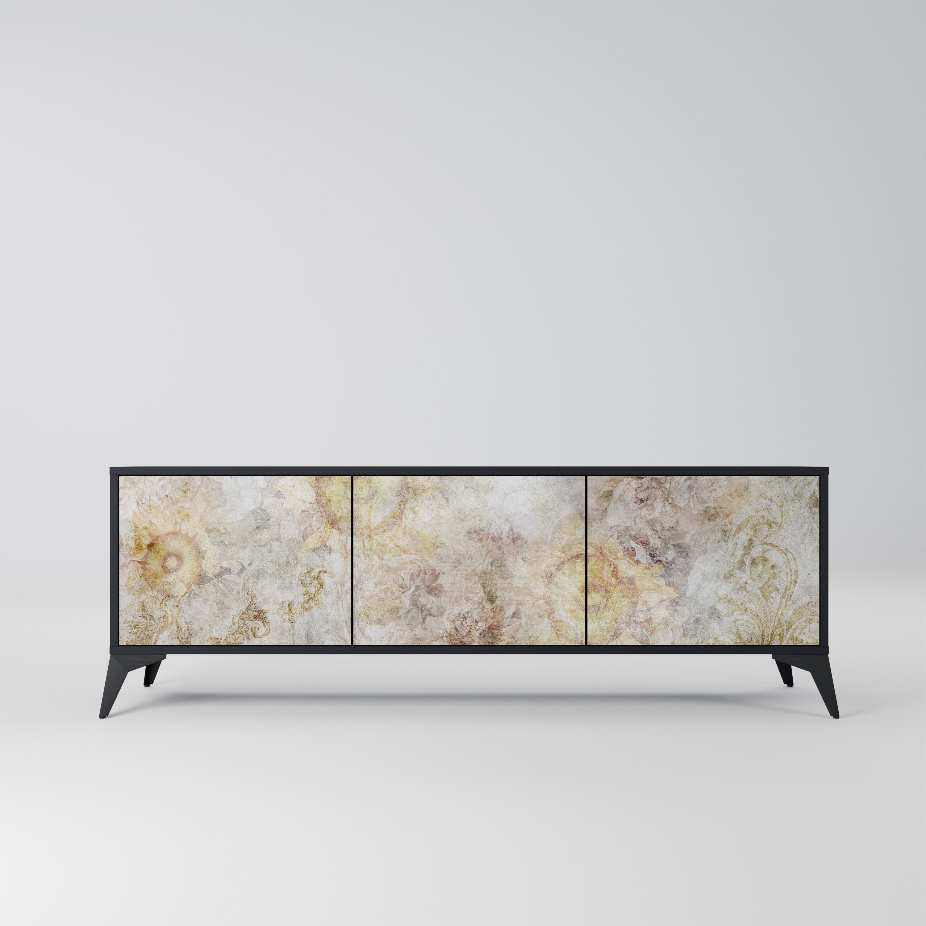 SUNFLOWER BLUR 3-Door TV Stand in Black Finish