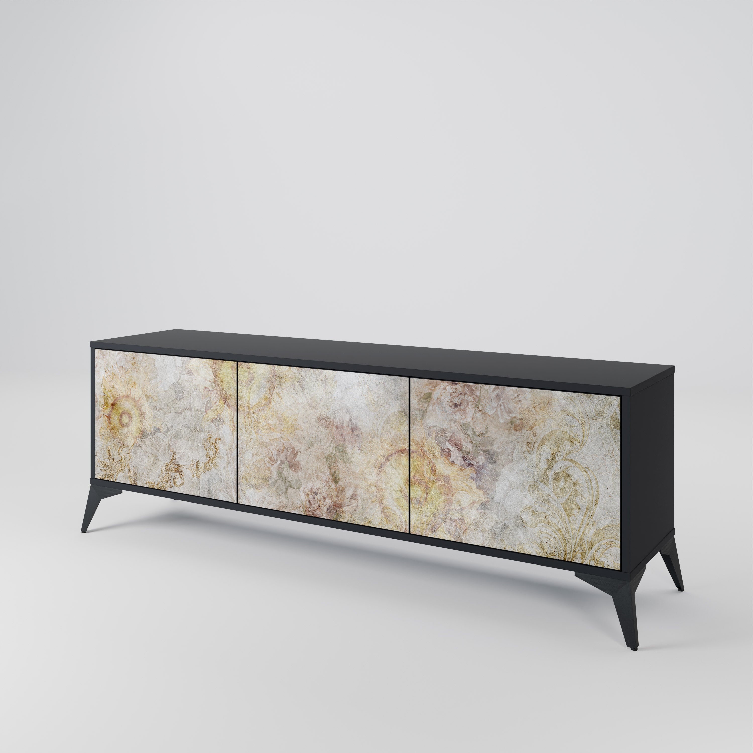 SUNFLOWER BLUR 3-Door TV Stand in Black Finish