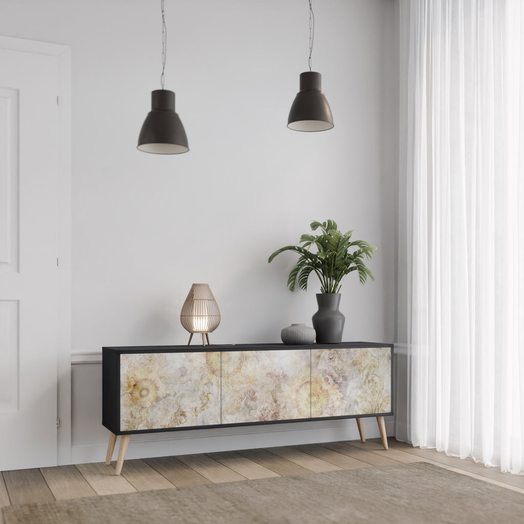 SUNFLOWER BLUR 3-Door TV Stand in Black Finish