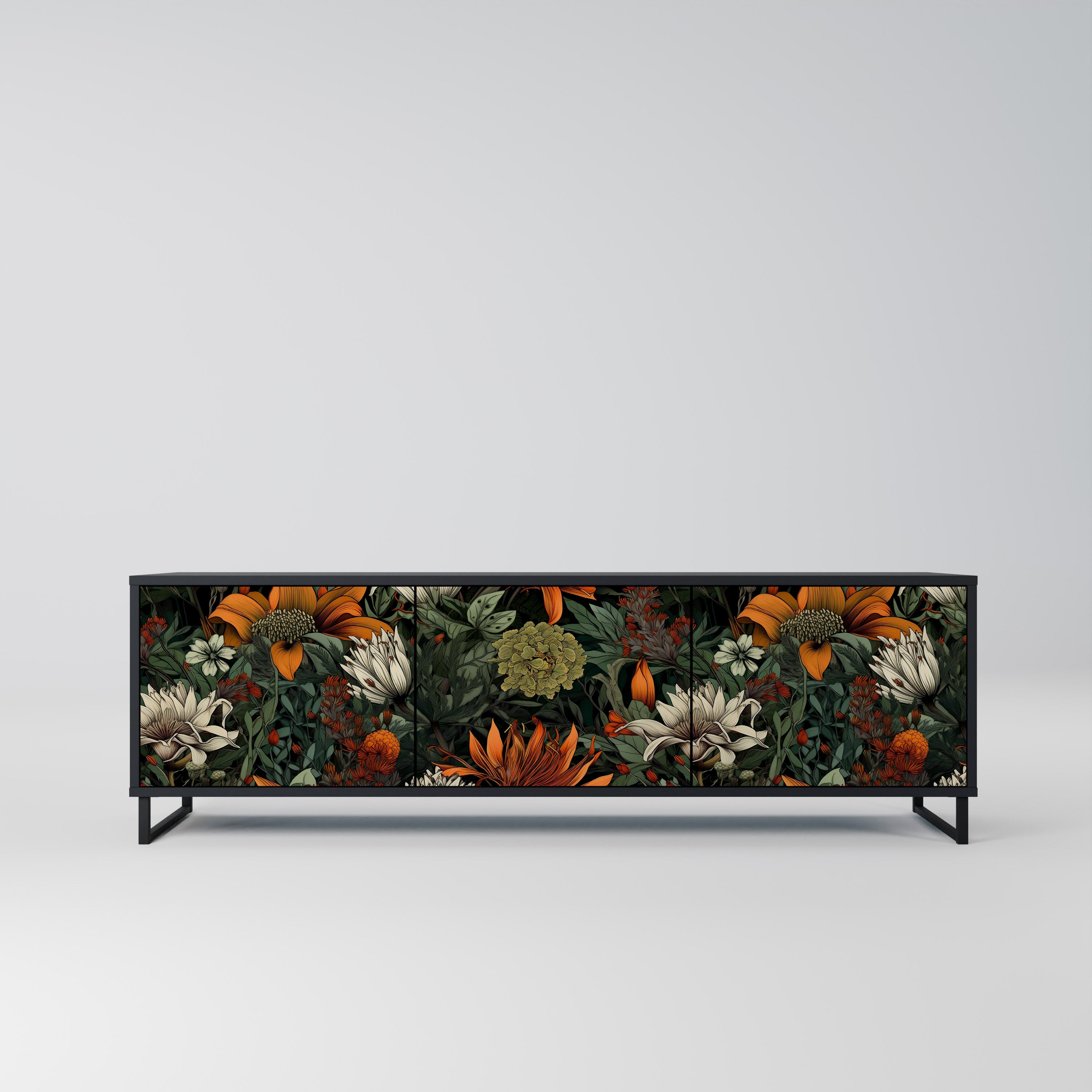 MIDNIGHT SPROUT 3-Door TV Stand in Black Finish