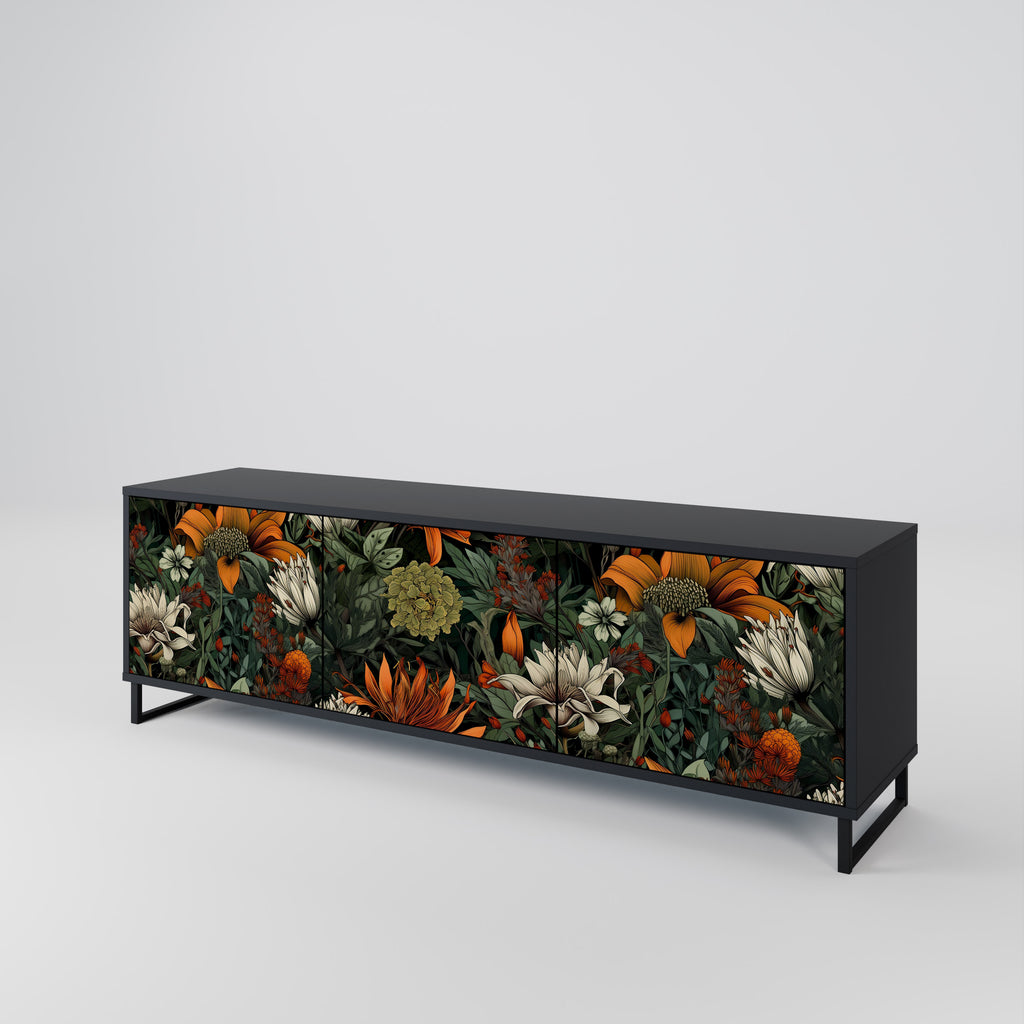 MIDNIGHT SPROUT 3-Door TV Stand in Black Finish