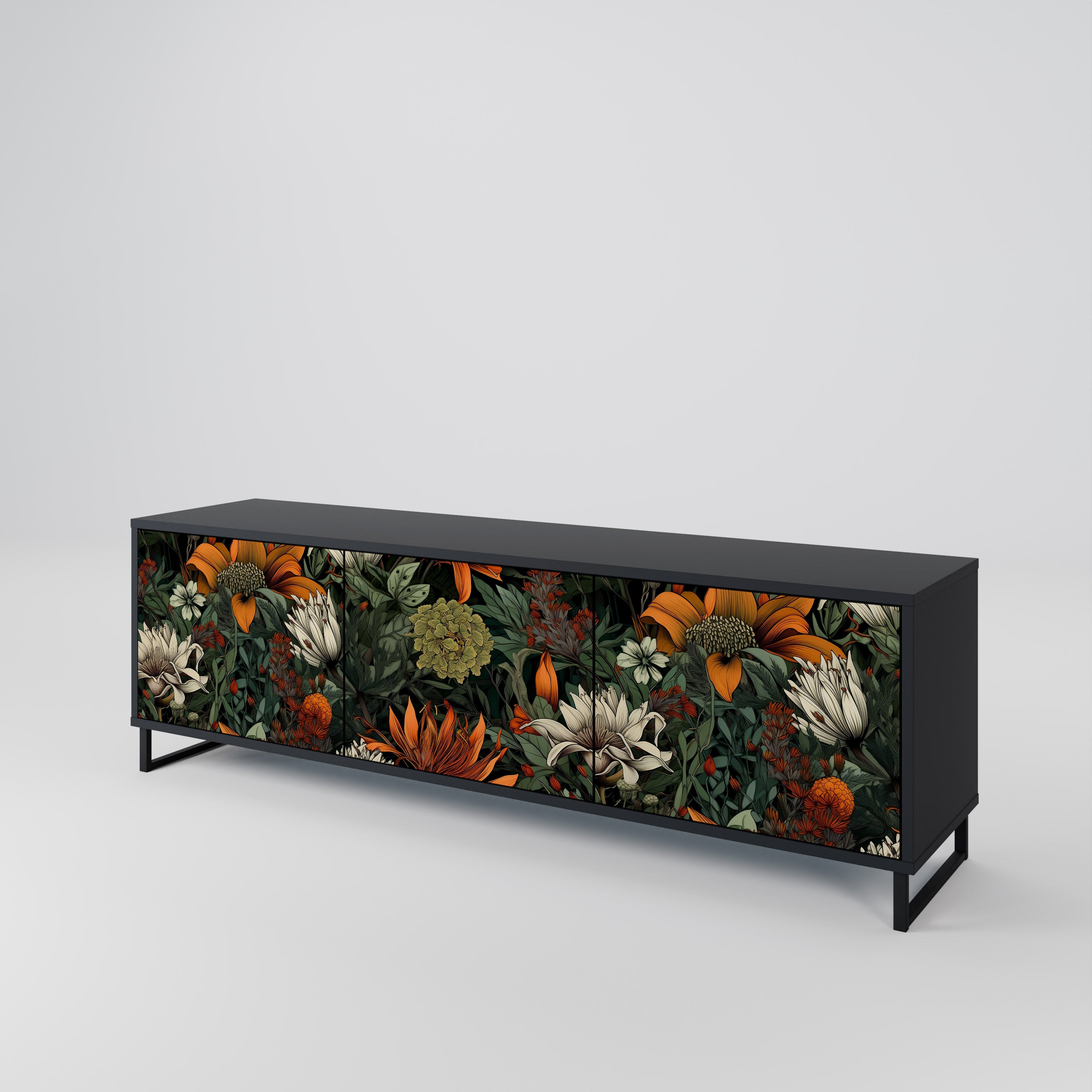 MIDNIGHT SPROUT 3-Door TV Stand in Black Finish