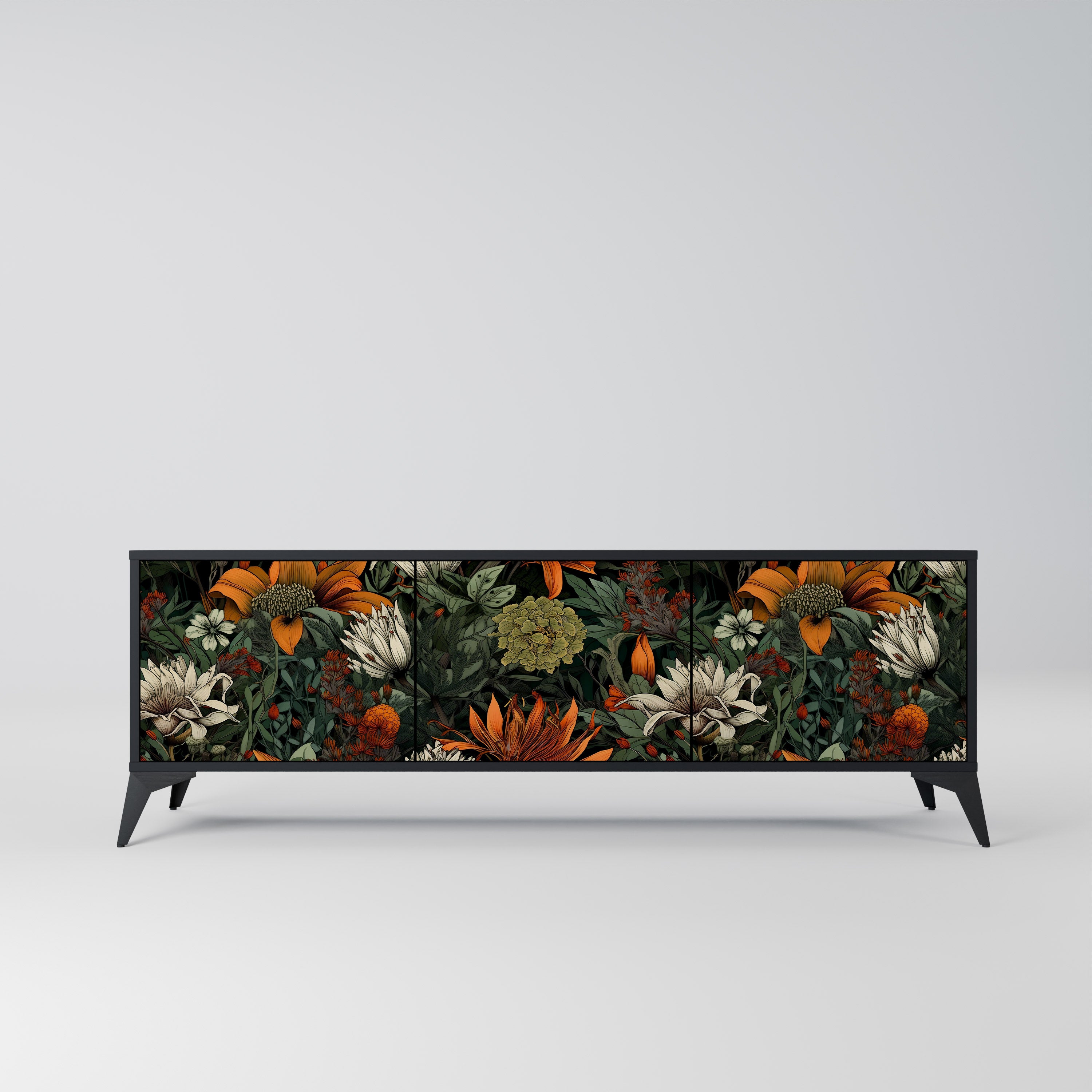 MIDNIGHT SPROUT 3-Door TV Stand in Black Finish