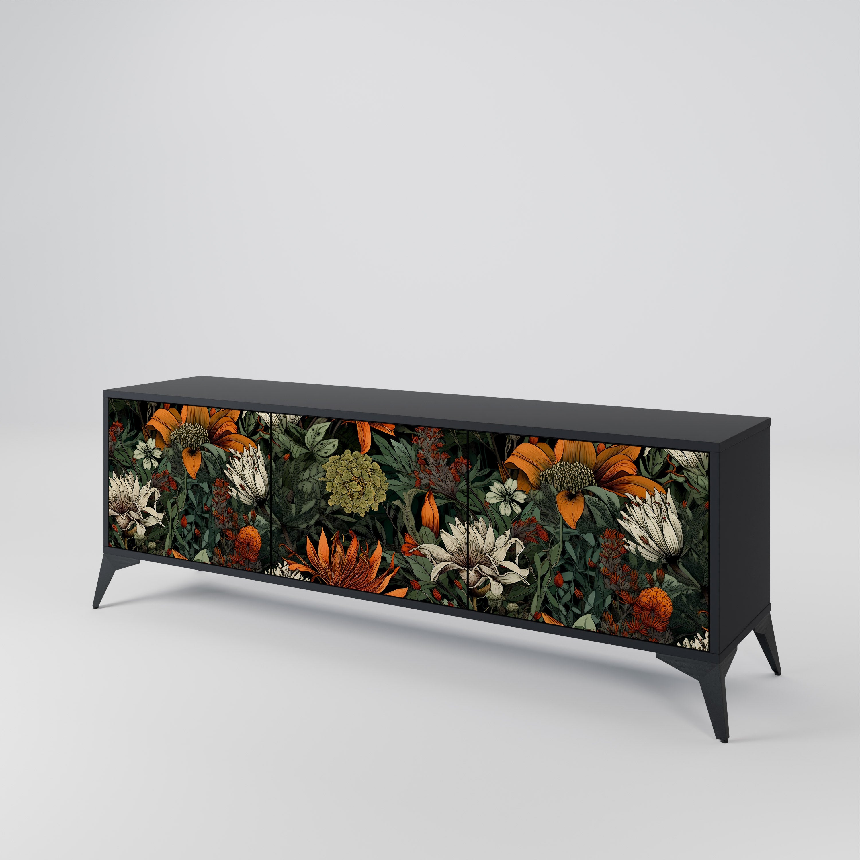 MIDNIGHT SPROUT 3-Door TV Stand in Black Finish
