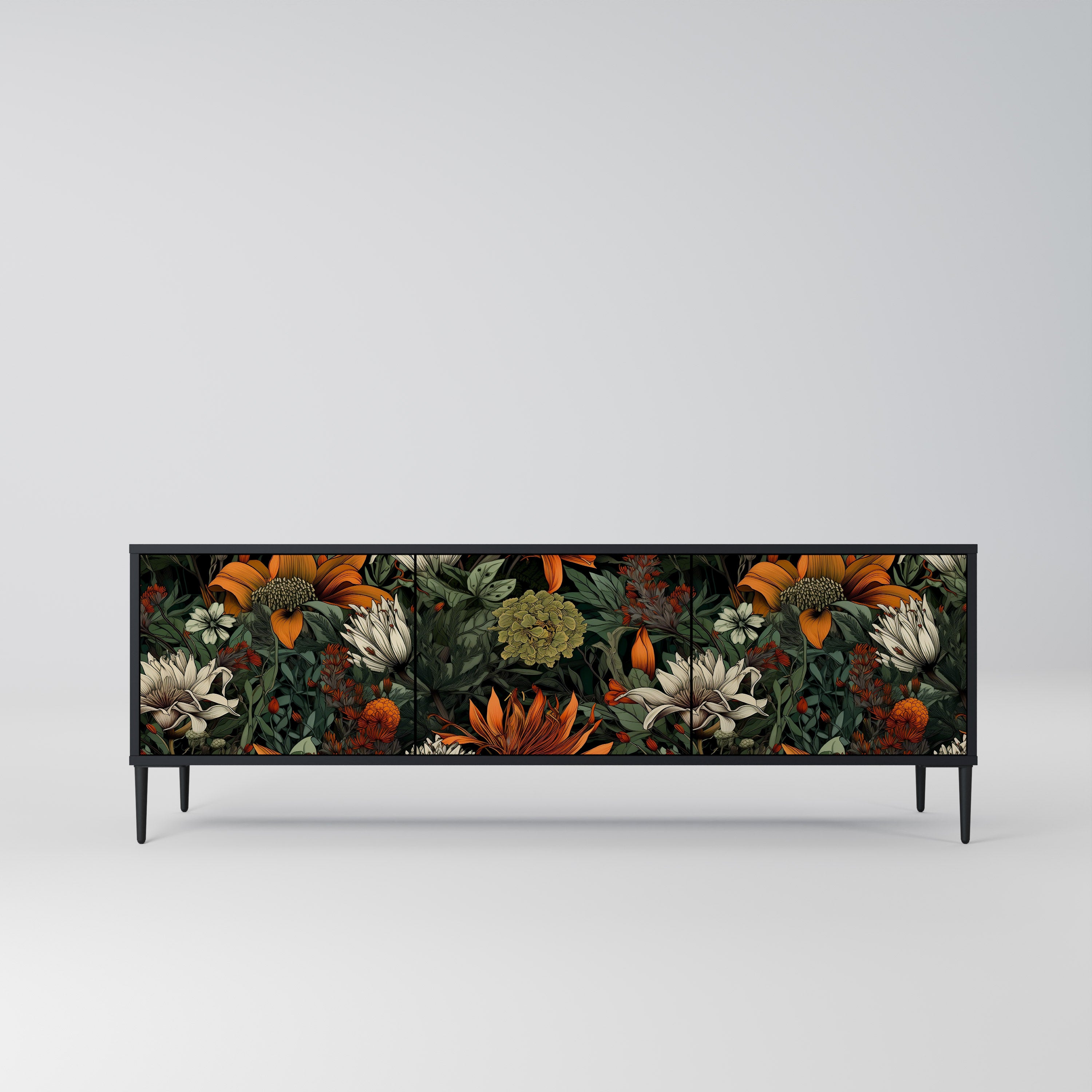 MIDNIGHT SPROUT 3-Door TV Stand in Black Finish