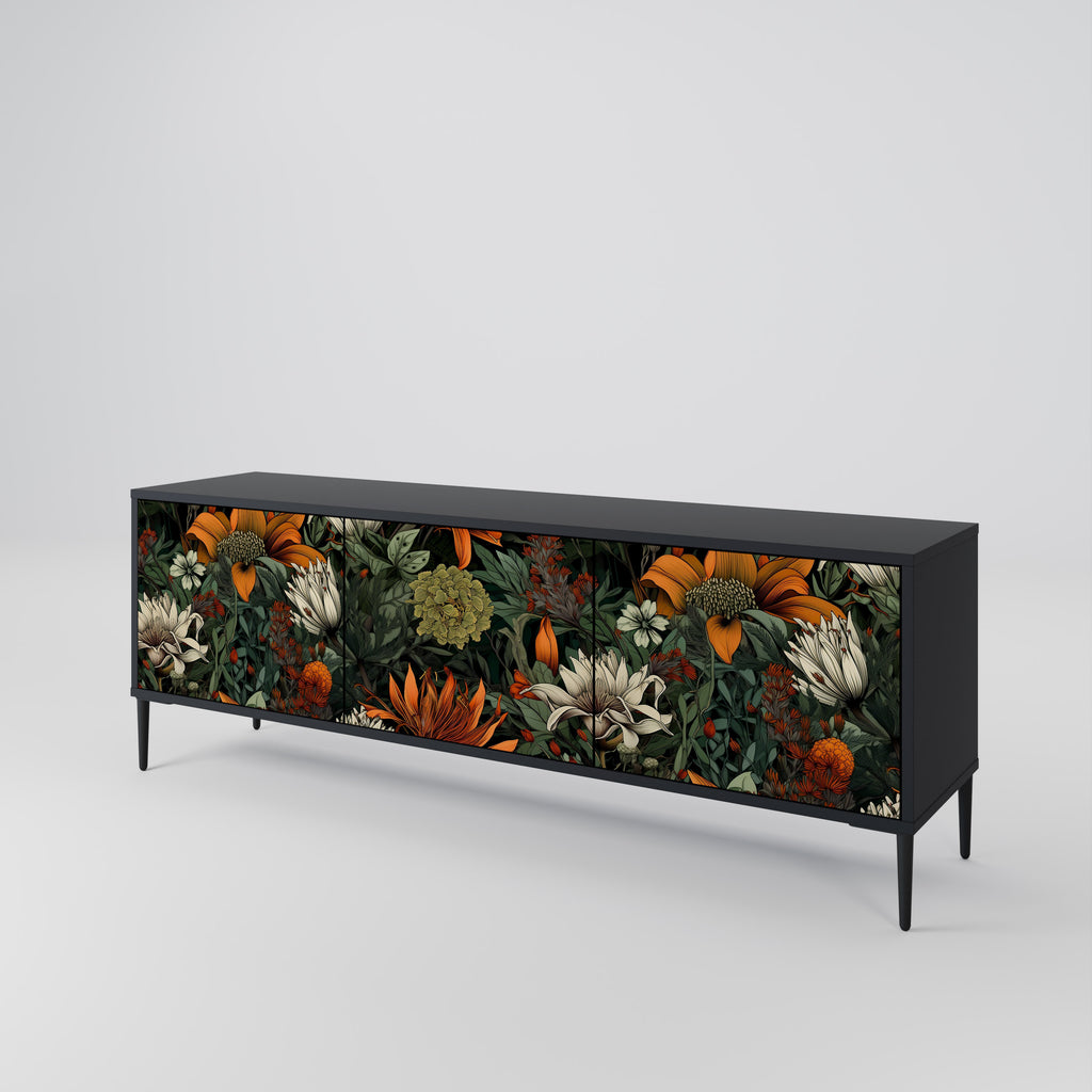 MIDNIGHT SPROUT 3-Door TV Stand in Black Finish