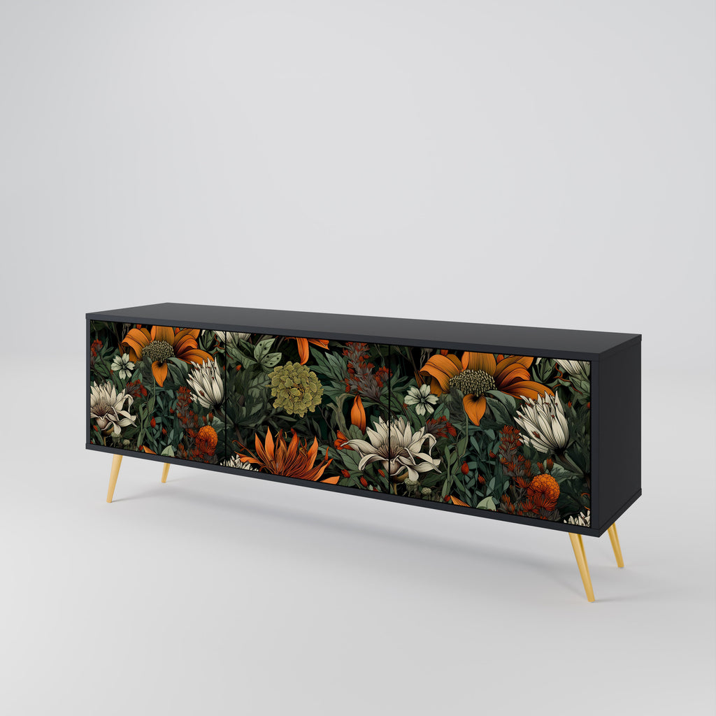 MIDNIGHT SPROUT 3-Door TV Stand in Black Finish