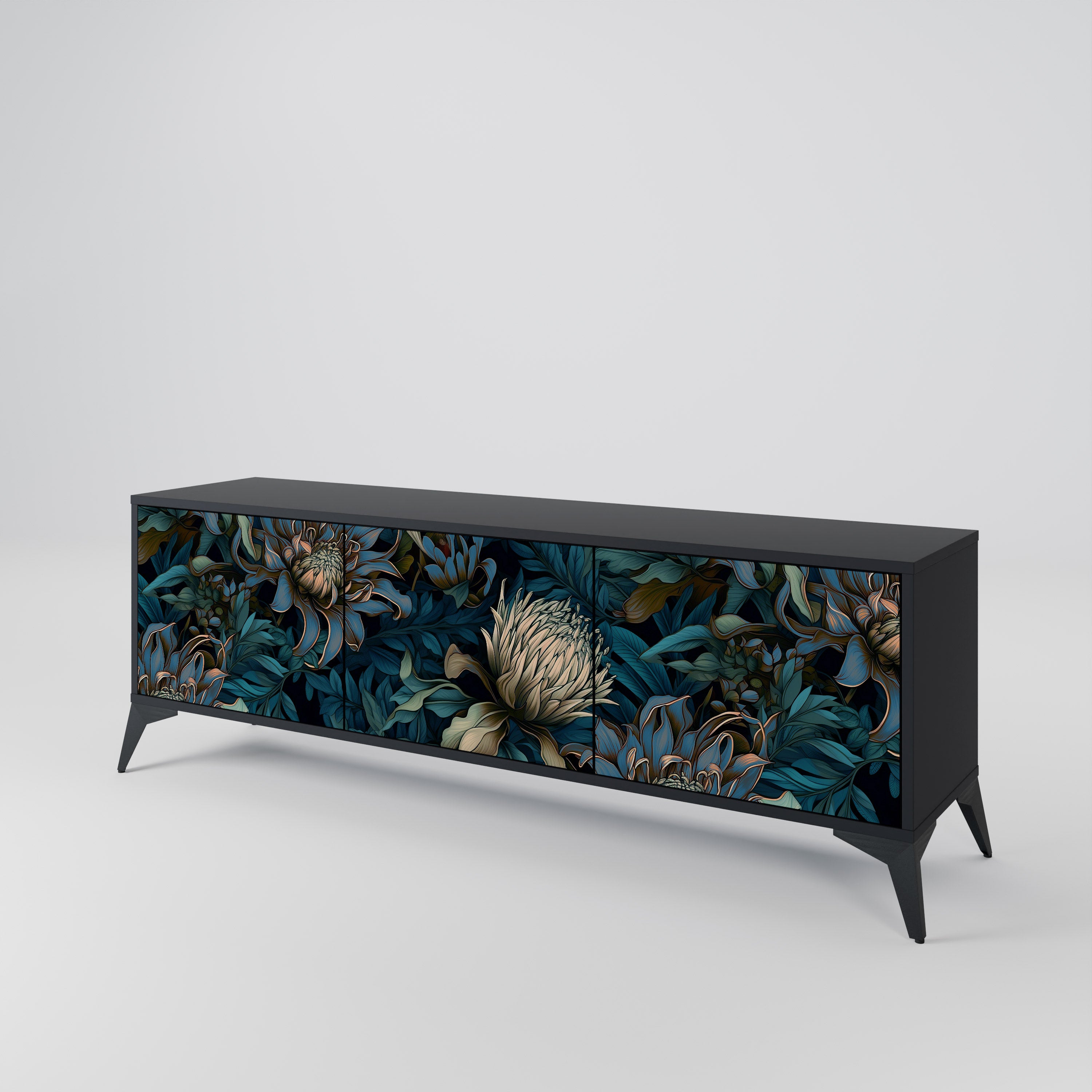 TWILIGHT BLOOM 3-Door TV Stand in Black Finish
