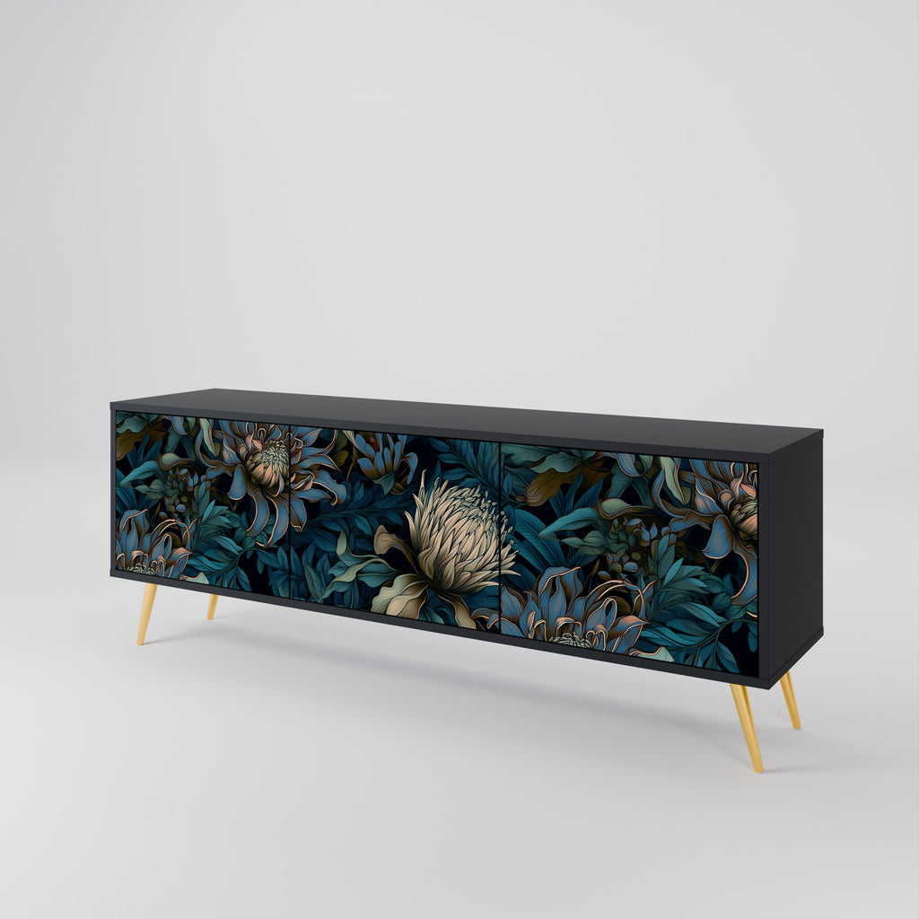 TWILIGHT BLOOM 3-Door TV Stand in Black Finish