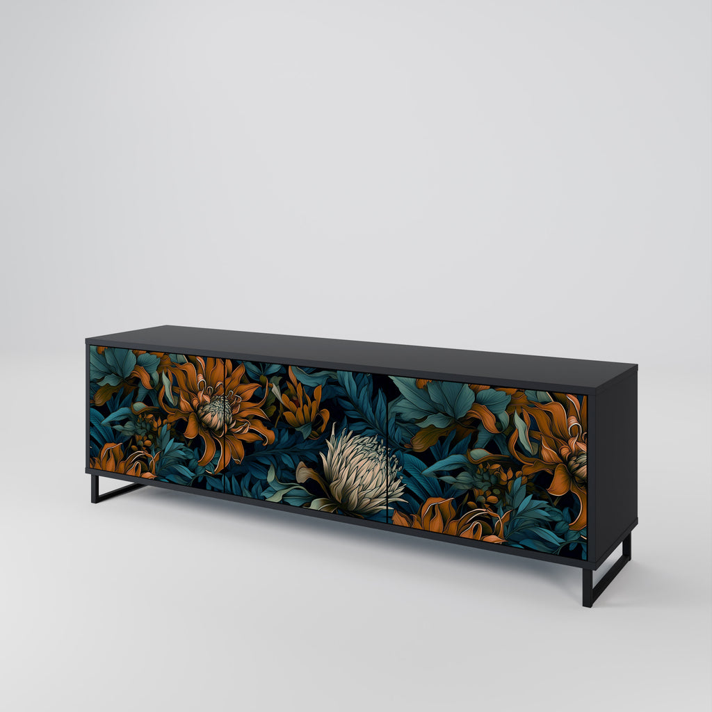 MORNING BLOOM 3-Door TV Stand in Black Finish