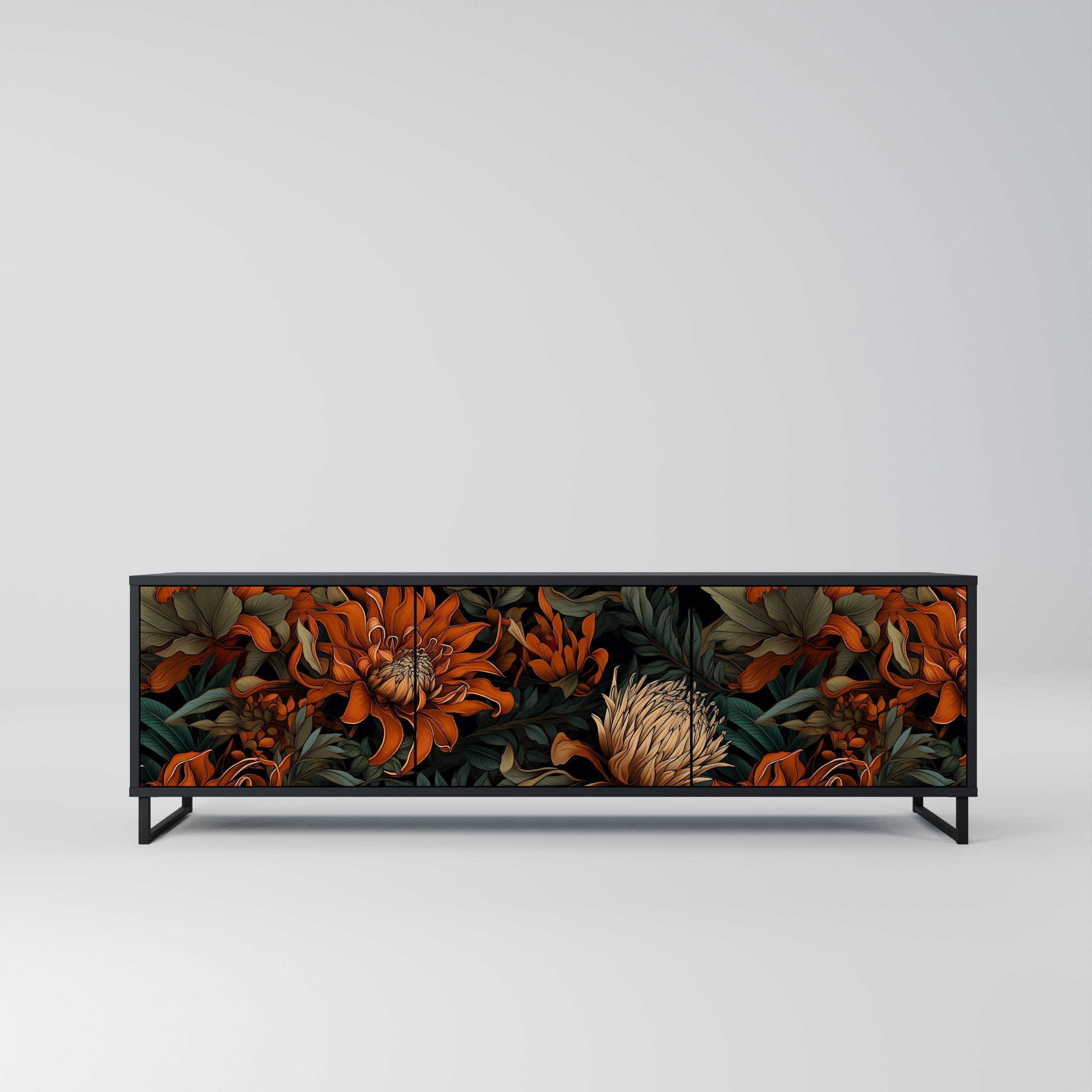 DAWN BLOOM 3-Door TV Stand in Black Finish