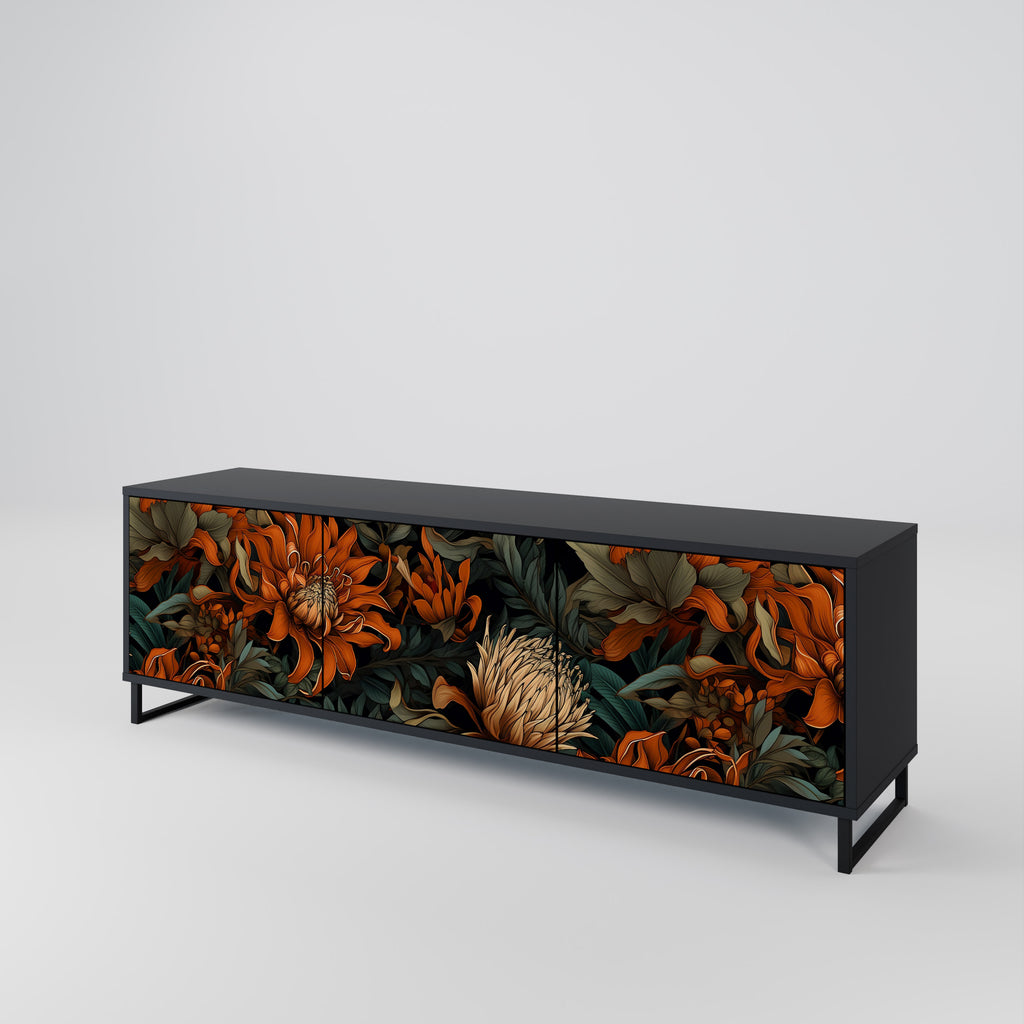 DAWN BLOOM 3-Door TV Stand in Black Finish