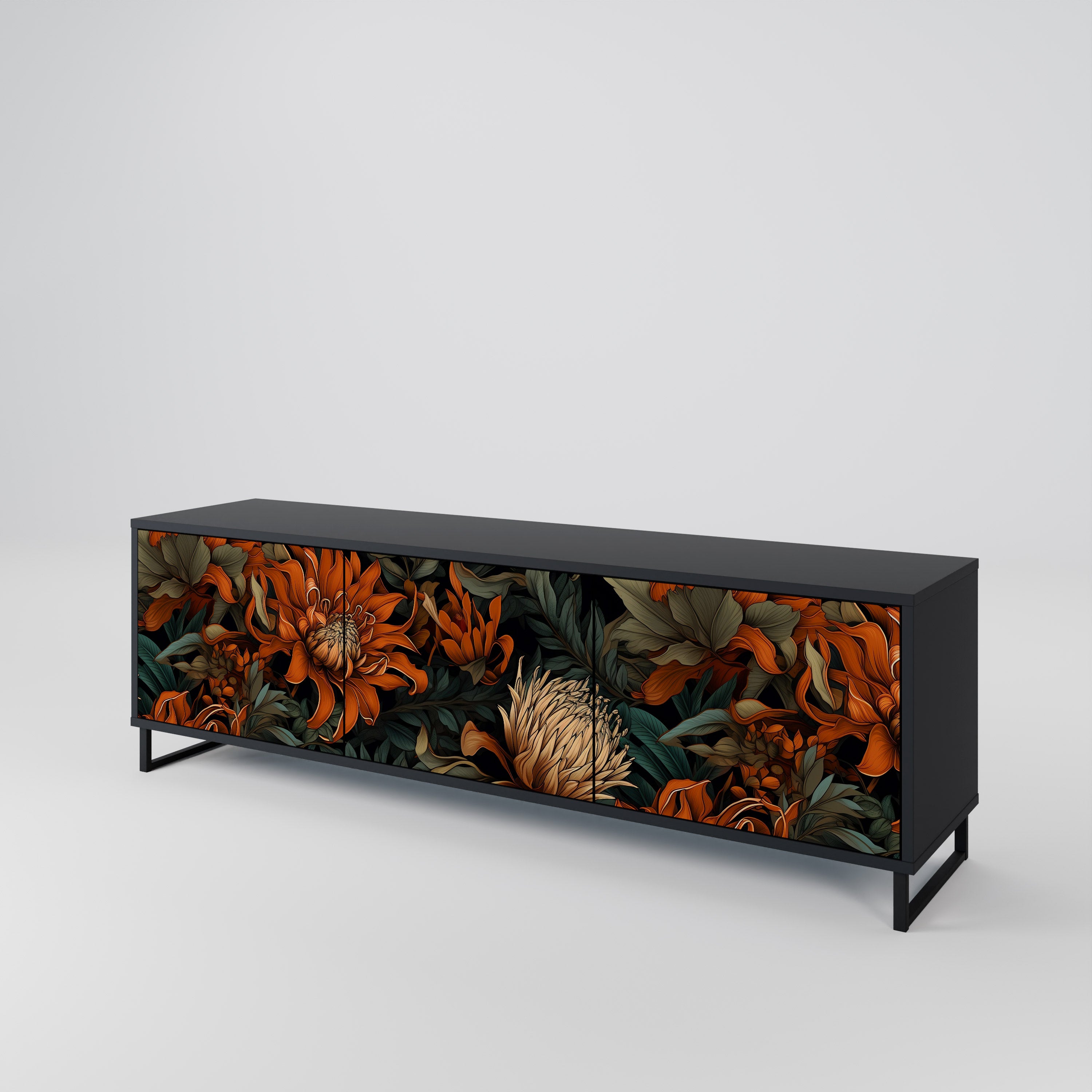 DAWN BLOOM 3-Door TV Stand in Black Finish