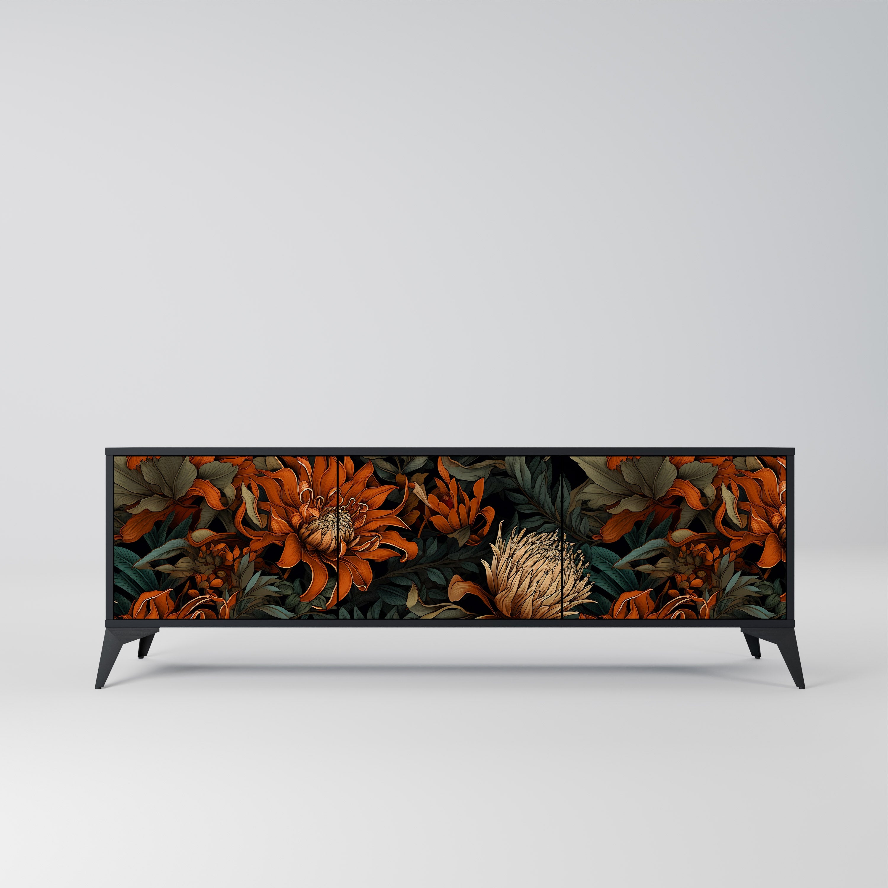 DAWN BLOOM 3-Door TV Stand in Black Finish