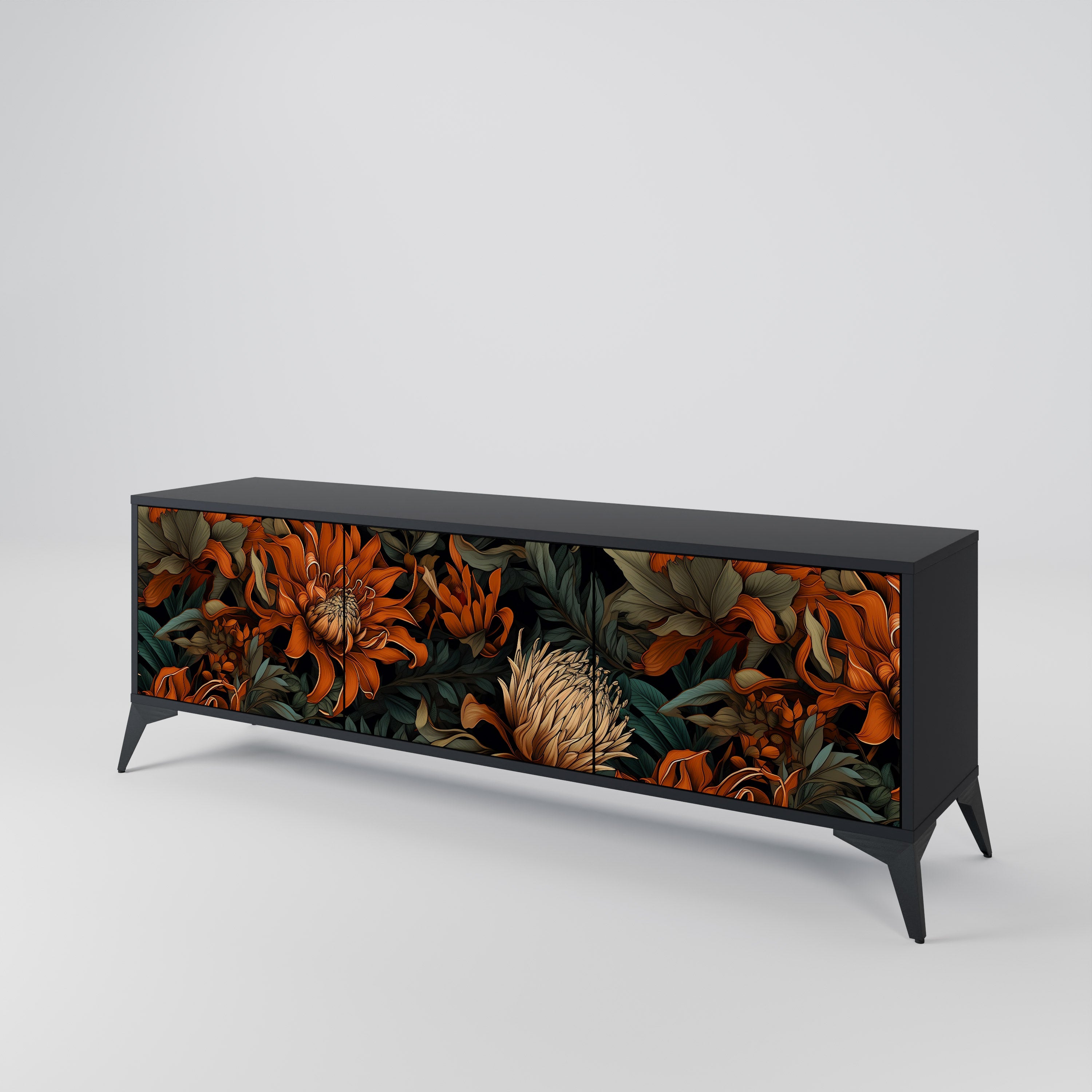 DAWN BLOOM 3-Door TV Stand in Black Finish